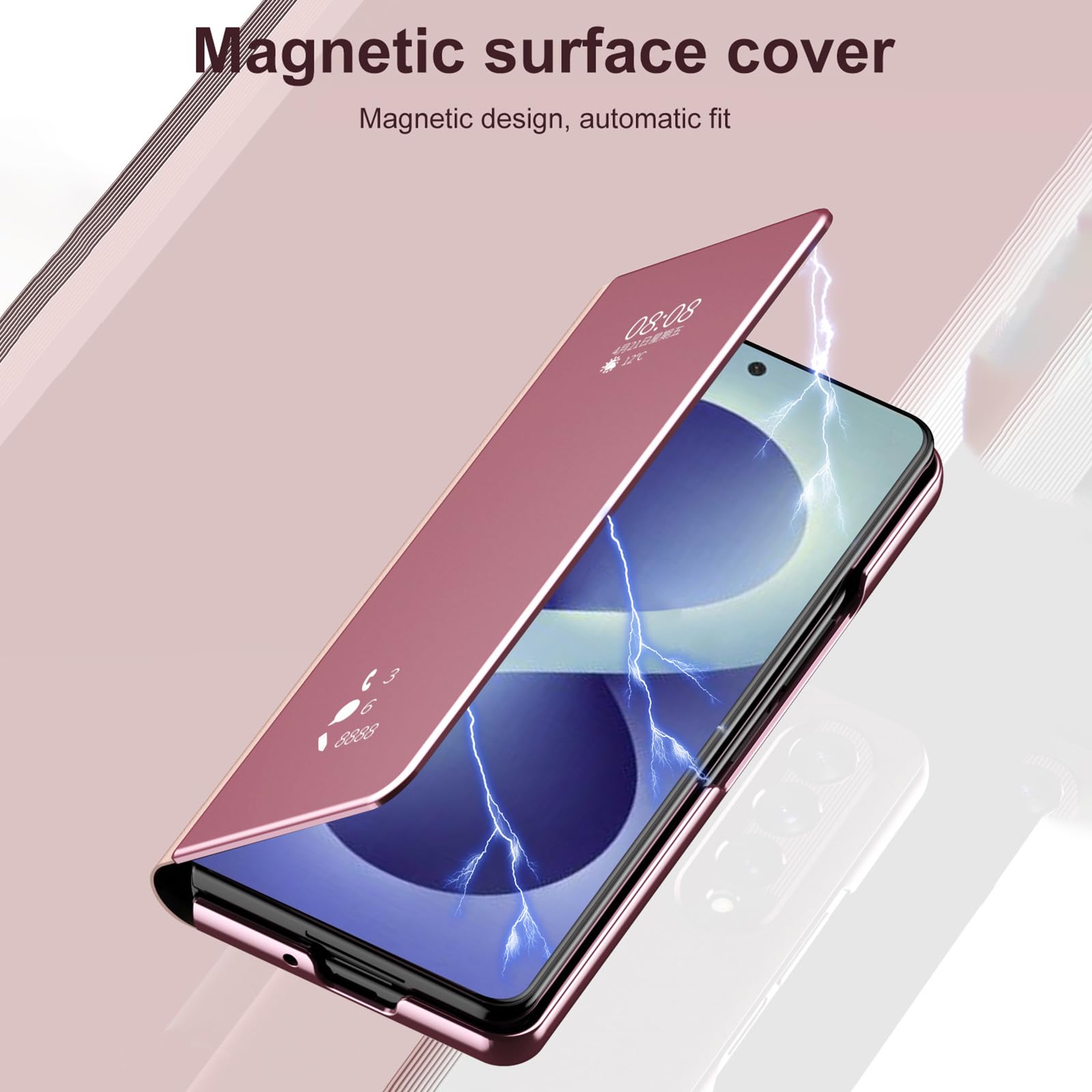 Ribaltabile Custodia per Samsung Galaxy Z Fold 8 Ultra, Chiaro Finestra | Chiusura Magnetica Placcatura Specchio Pelle Cover con Funzione Supporto Caso,Argento,Fold 8 Ultra