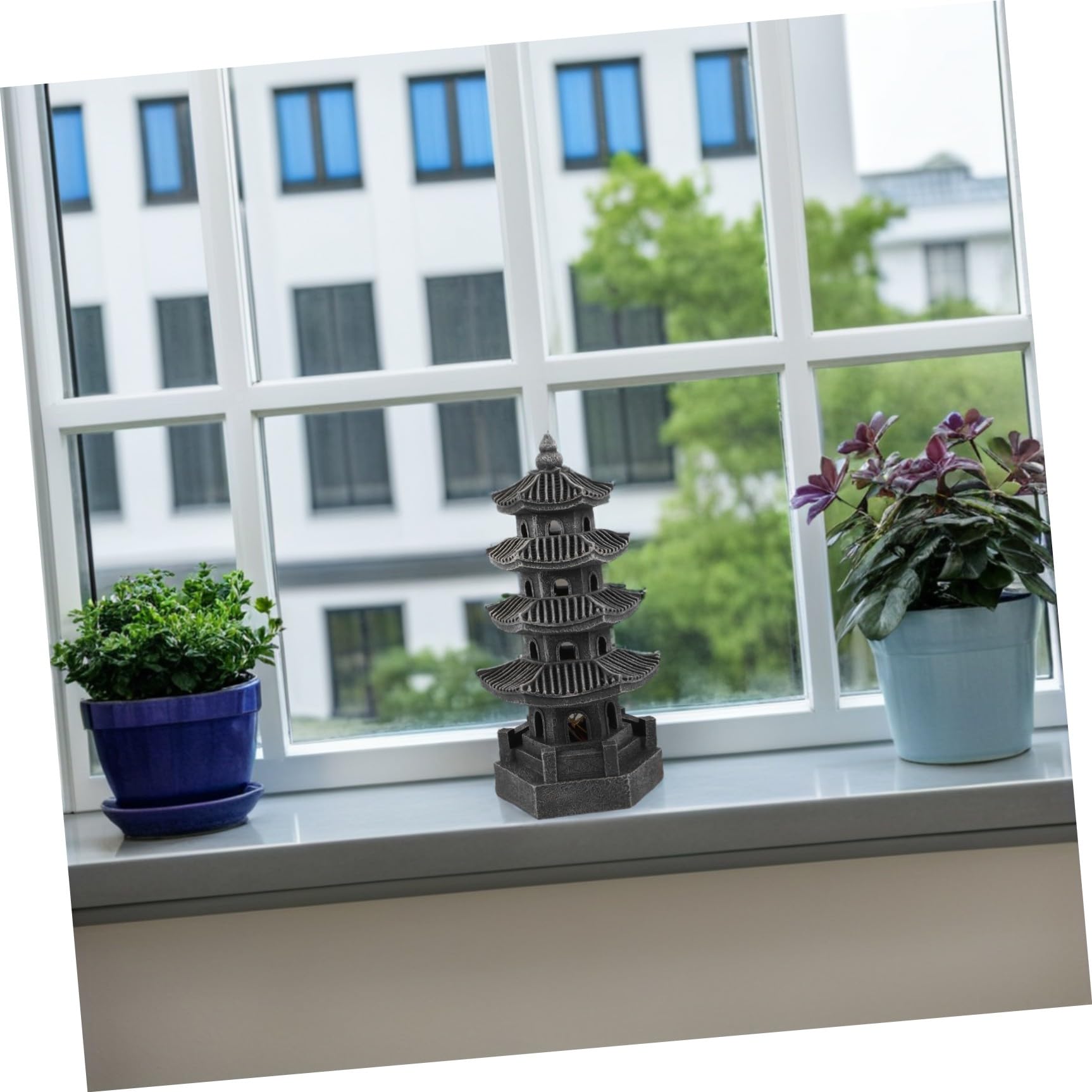Sosoport Lanterna Solare a Pagoda Giapponese in Resina da Giardino, Decorazione Orientale per Esterni Illuminazione a LED per Vialetti e Patio, Luce Solare da Esterno per Atmosfera Serale