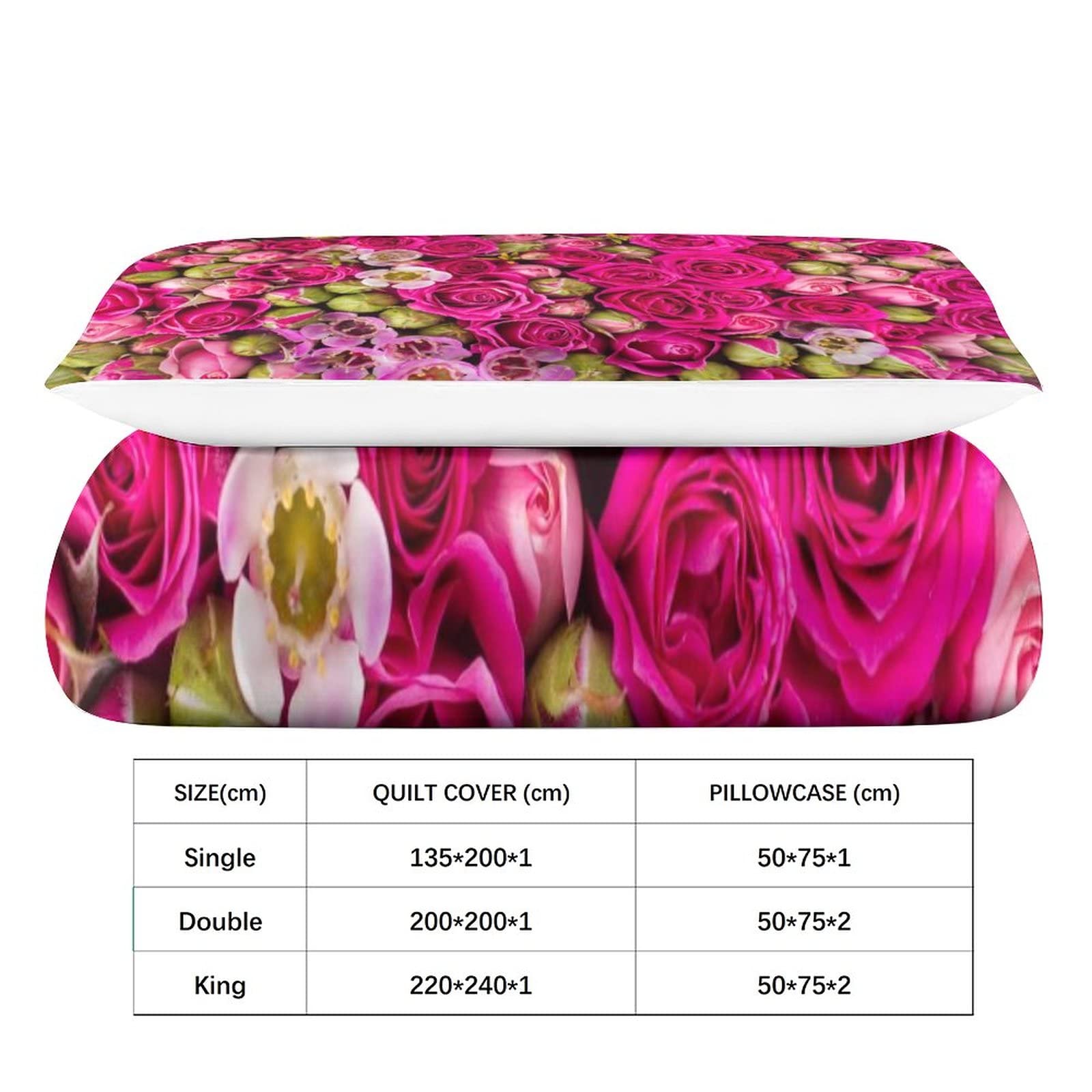 Dark Roses Bettwäsche Set 3-teilig Mit 3D Blumen Druck - Microfaser Bettbezug 200x200cm