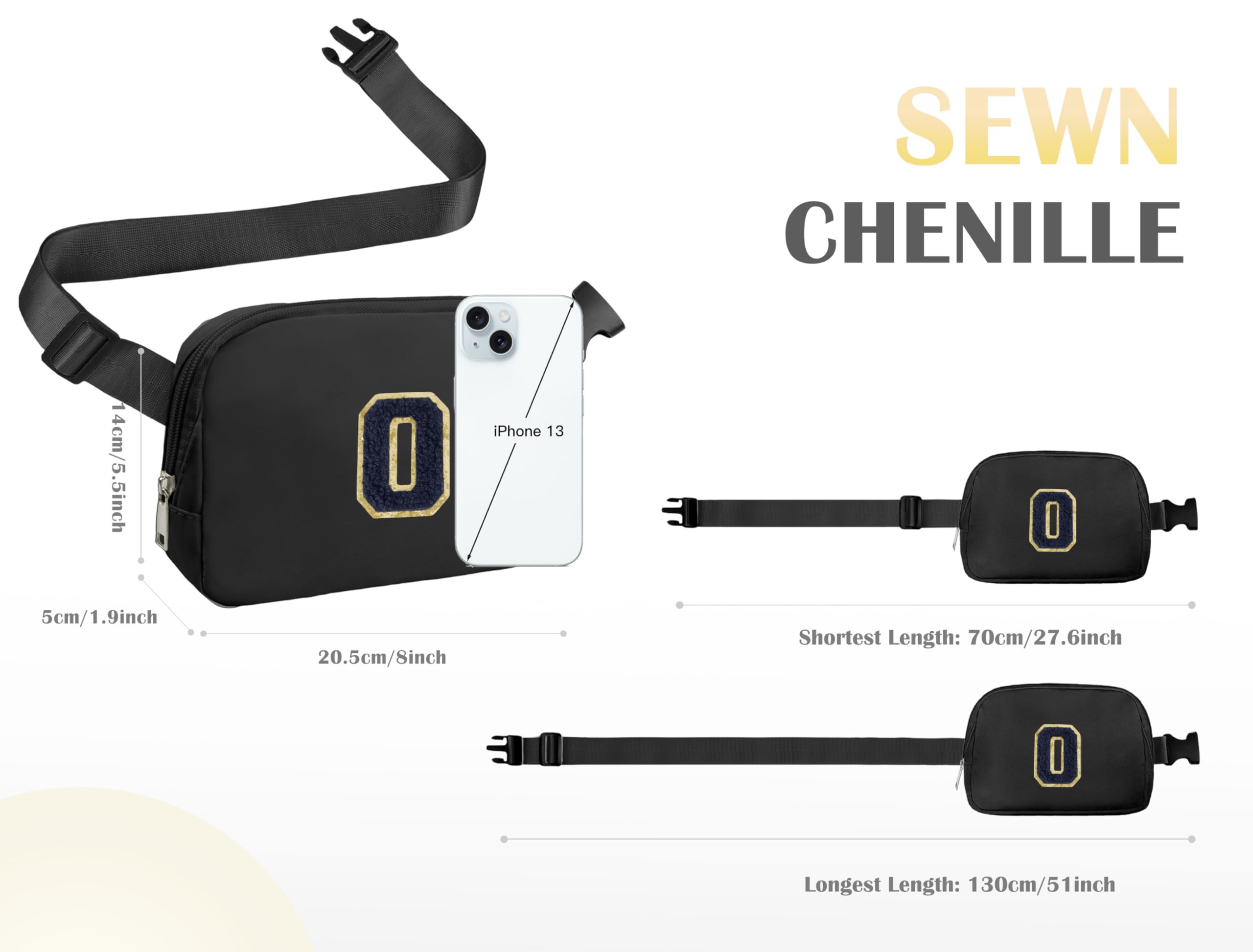 COSHAYSOO Kleine Bauchtasche mit Initialenbuchstaben, verstellbarer Riemen für Damen, Teenager, Mädchen, Reisen, Fitnessstudio, Wandern, Cross-Body, trendige, adrette Tasche, Schwarzes Chenille,