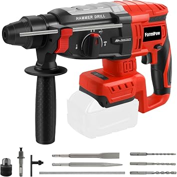 SDS-Plus Rotary Hammer Drill for Milwaukee M18 Battery, 2.6J Impact Brushless Hammer Drill with 360 Rotating Handle, 4 Mode Operation, Rotomartillo with 5 Pcs Drill & Chisel Set No Battery