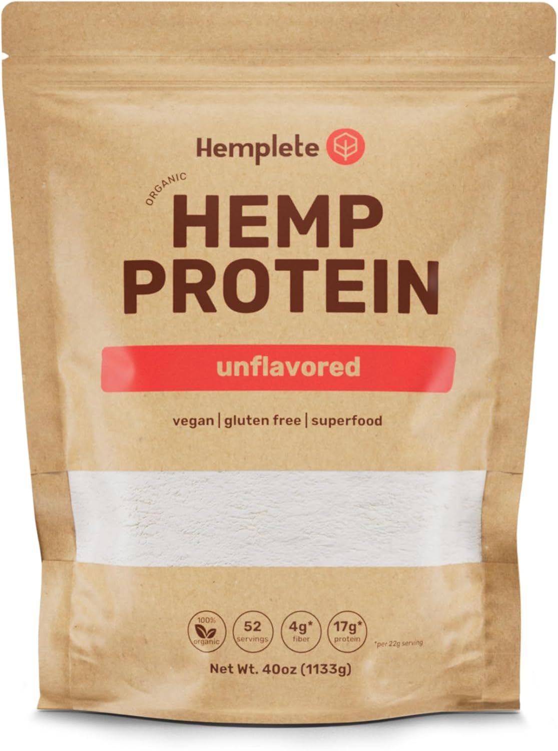 Organic Hemp Protein Powder, Unflavored, 40oz Value Size | Organic Vegan Protein, 70%+ Concentrate, Complete Amino Acids, Gluten-Free, No Sugar, Keto Friendly, Clean and Natural