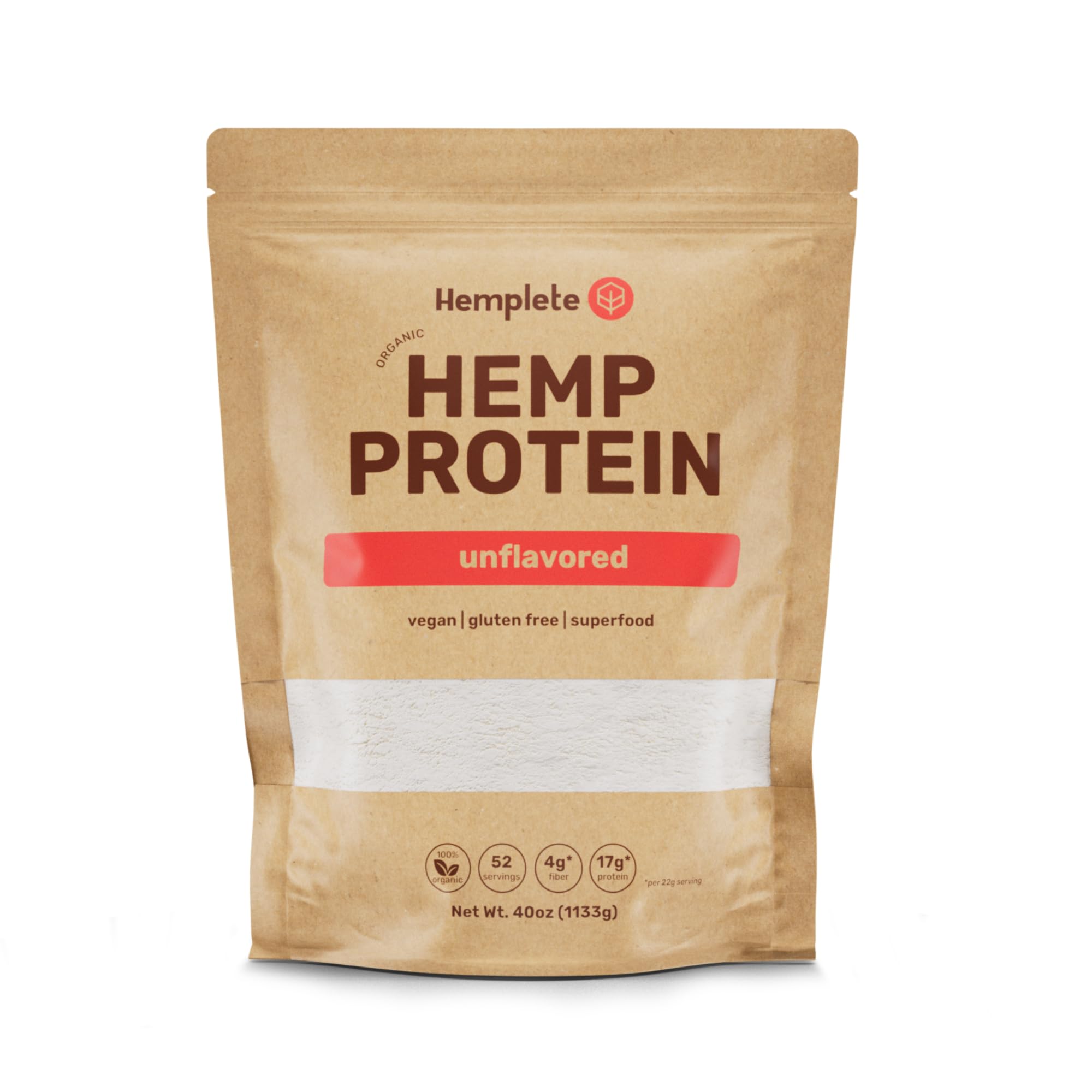 Organic Hemp Protein Powder, Unflavored, 40oz Value Size | Organic Vegan Protein, 70%+ Concentrate, Complete Amino Acids, Gluten-Free, No Sugar, Keto Friendly, Clean and Natural Unflavored 2.5 Pound (Pack of 1)