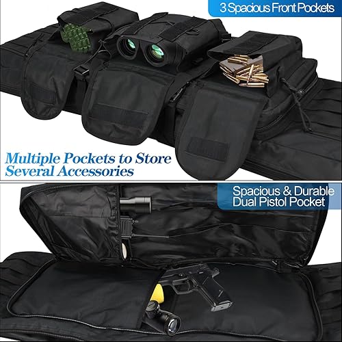 Miniatura 4 de Bolsa de rifle doble de 364246 pulgadas, mochila táctica para rifle largo, funda portátil para escopeta para almacenamiento y transporte de armas de