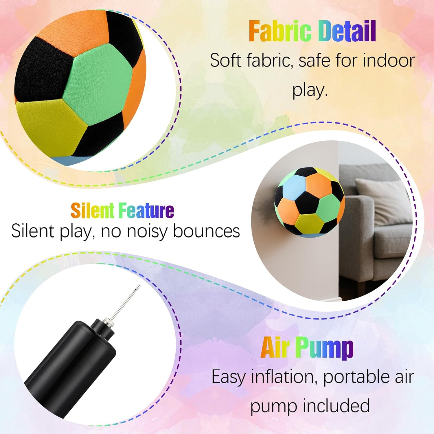 Soulchen 2 Pack Indoor Soccer Balls Soft Soccer Balls Size 4 for Kids Sports Gift Created for Ages 3+ Kids Boys Girls Practice Juggling Inside Your Home and Yard