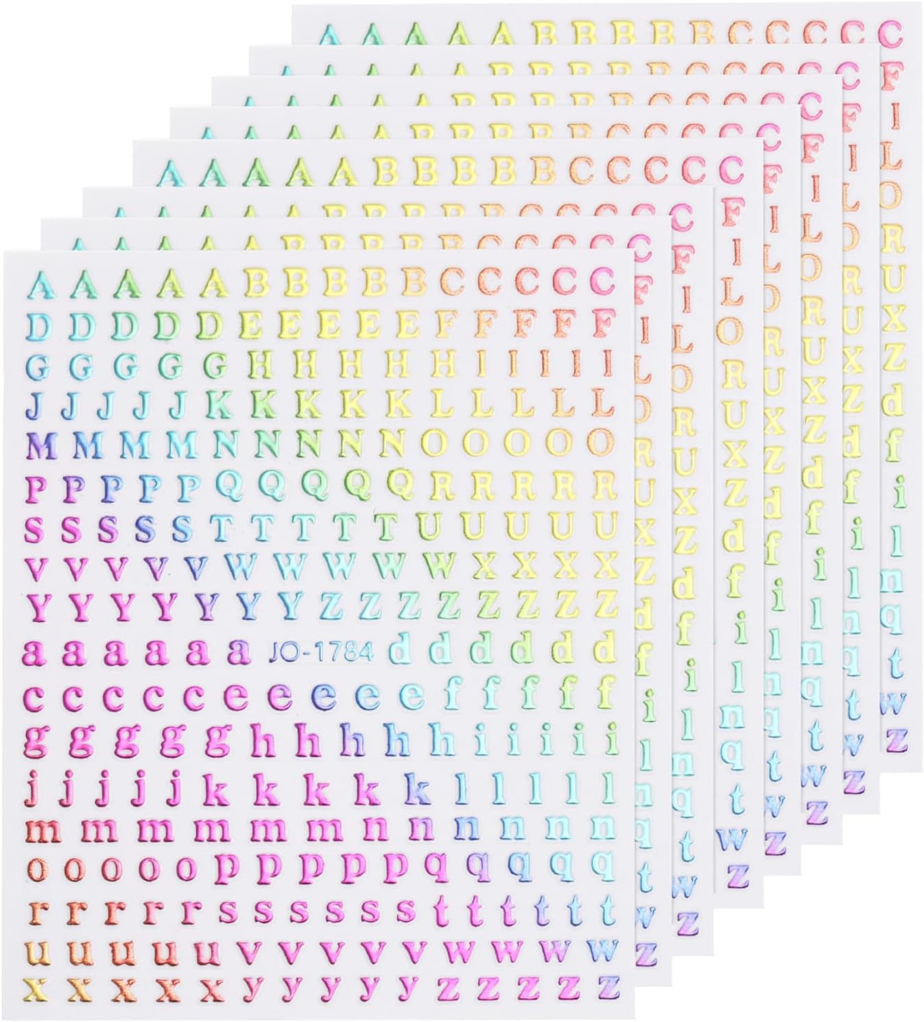 MECCANIXITY Nail Letter Stickers 8 Sheets, 3D Holographic Alphabet Nail Decals Self-Adhesive for Women DIY Nail Art Decoration, Rainbow