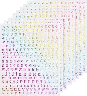 MECCANIXITY Nail Letter Stickers 8 Sheets, 3D Holographic Alphabet Nail Decals Self-Adhesive for Women DIY Nail Art Decoration, Rainbow