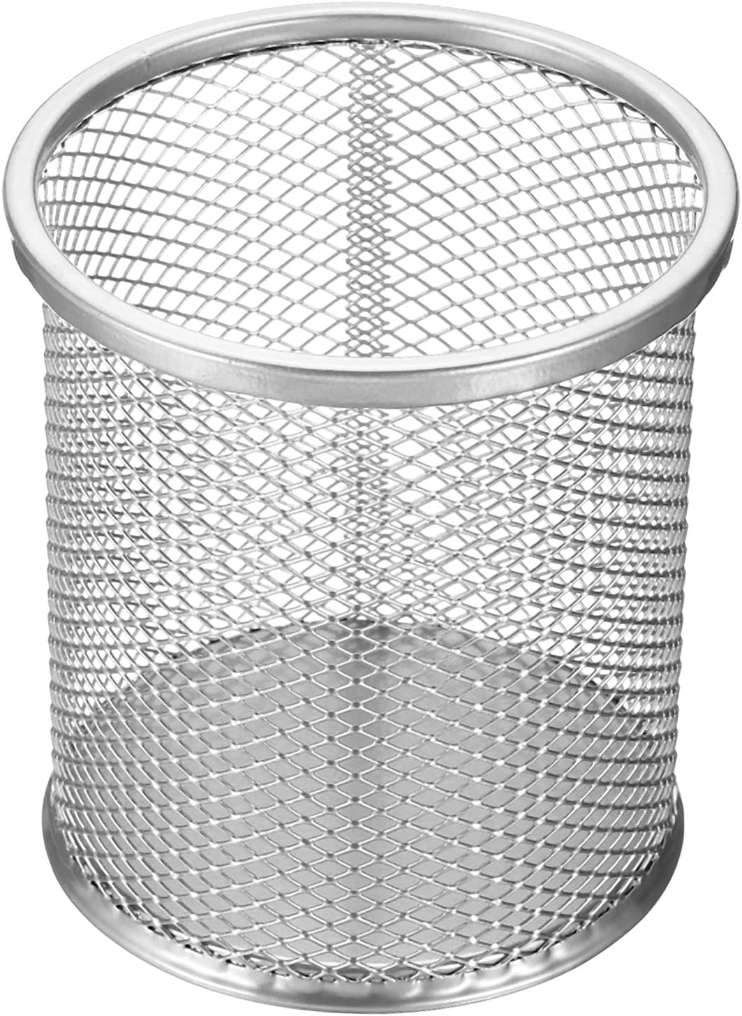PATIKIL Mesh Pen Holder, Pencil Holder Pencil Basket Pen Cup Locker Organizer Round Makeup Brush Holder for Desk Accessories, Silver
