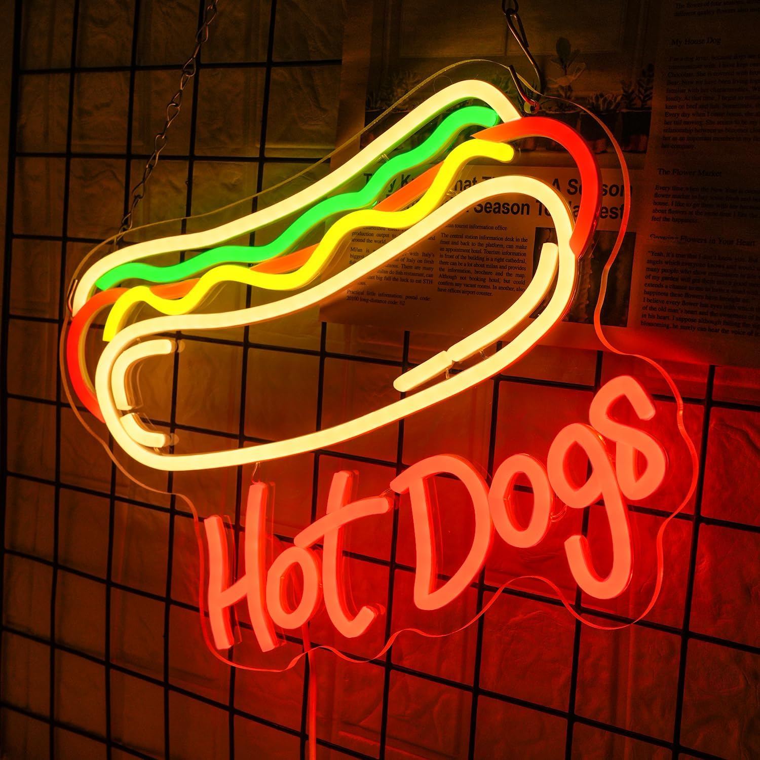 Hot Dog Neon Sign for Wall Decor Dimmable Neon Lights for Hot Dog Shop Decor Business Food LED Neon Signs for Fast Food Shops, Restaurant, Bar, Kitchen,Christmas Birthday Party