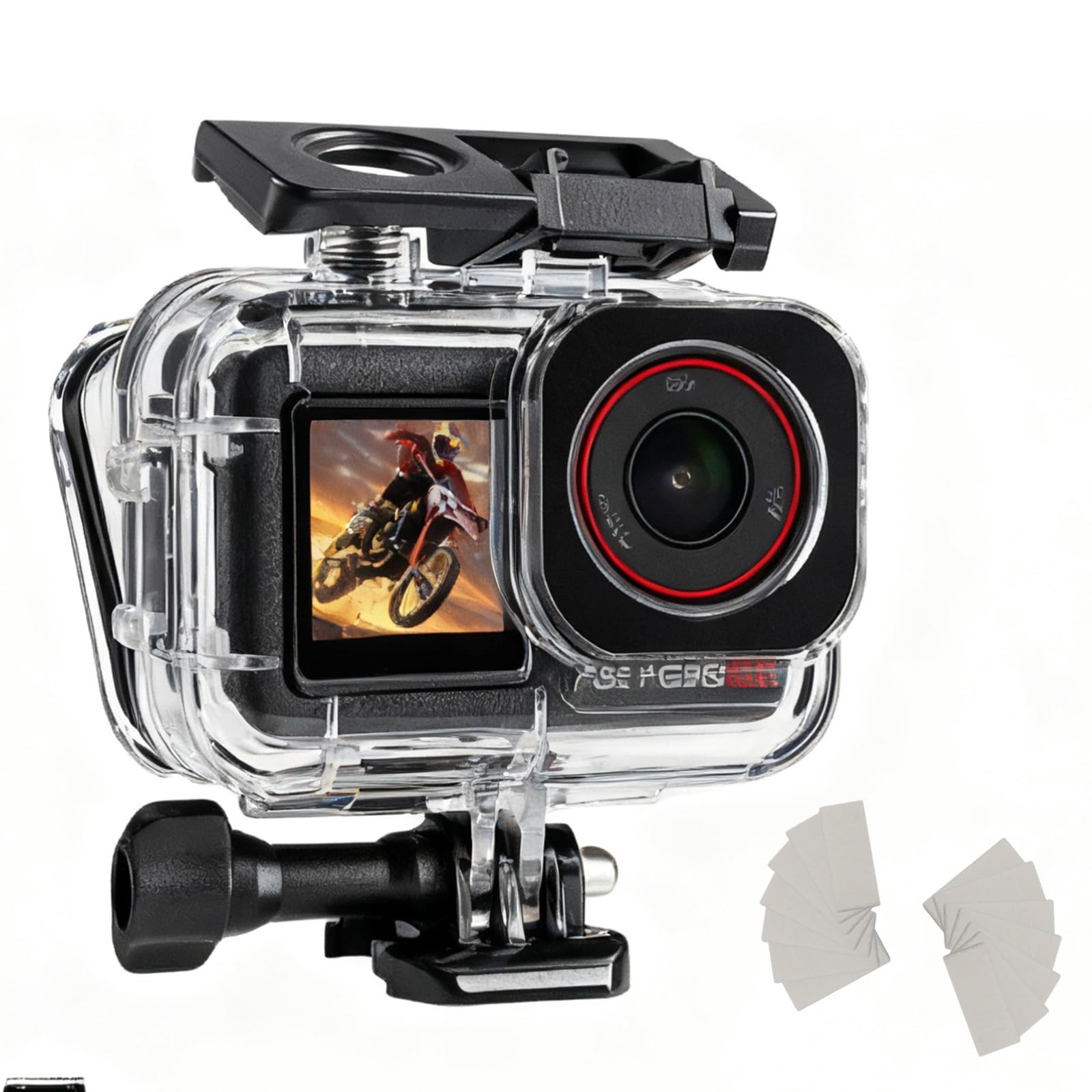 VOSSOT Custodia impermeabile per DJI Osmo Action 5 Pro/Action 4/3 50M/164FT perfetta per fotografia subacquea e accessori da viaggio Custodia con pellicola anti-appannamento Dual Cold Shoe Design