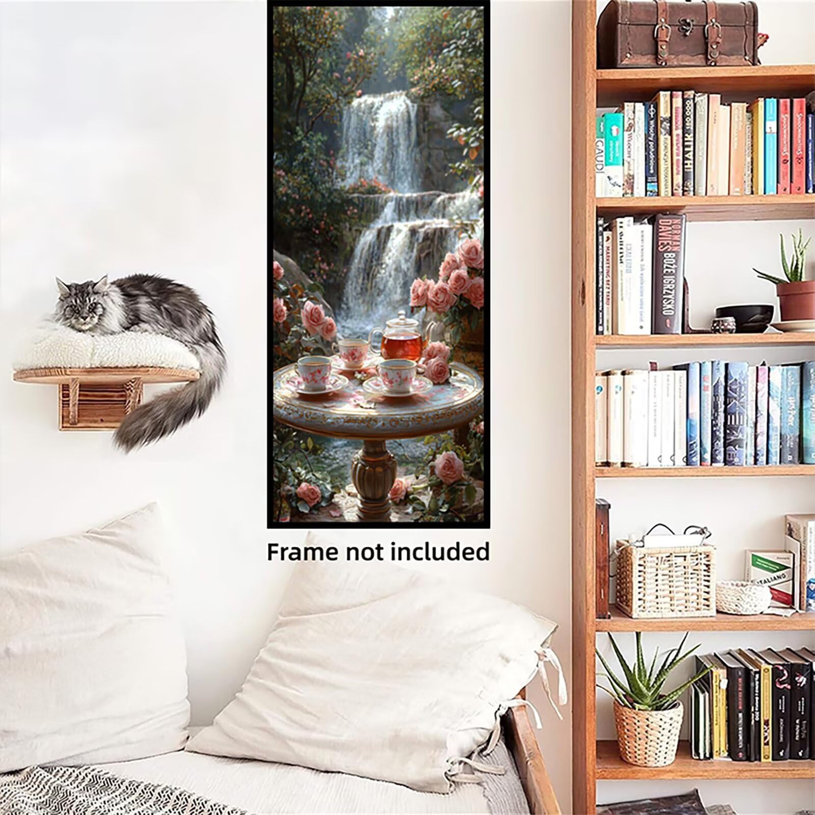 Malen Nach Zahlen 50x150cm Leinwand Teetisch Malen Nach Zahlen Erwachsene mit Ohne Rahmen, DIY Kreativ Set für Erwachsene mit Pinseln und Acrylfarbe, Zimmer Deko Wasserfall Landschaft Geschenk, P0M968