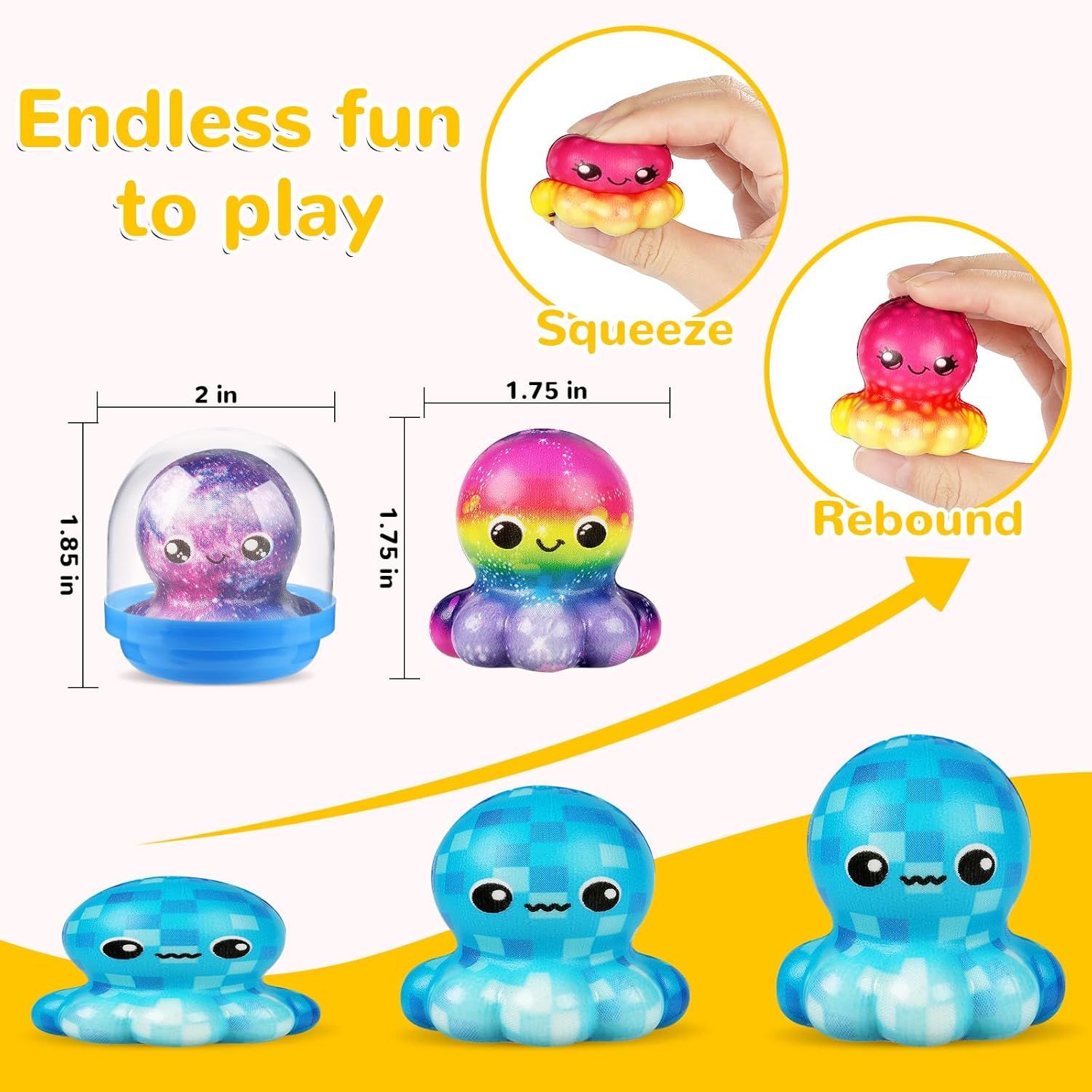 40 Pack Octopus Slow Rising Squishy Toys with Capsules, Octopus Party Favors for Kids, Bulk Stress Relief Fidget Toys, Classroom Rewards, Treasure Box Prizes, Claw Machine Toys, Easter Basket Stuffers