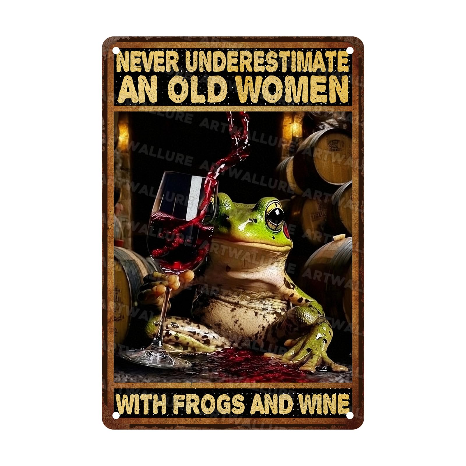 Frog Vintage Tin Sign Never Underestimate an Old Women Metal Sign for Bedroom Bathroom Retro Tin Home Decor for Frog Lovers 8x12Inch
