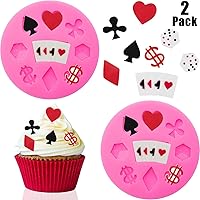 Vista 1 de WILLBOND 2 moldes de silicona para póquer, moldes de chocolate con temática de casino en 3D, mini tarjetas de corazón para dulces, fondant, rosa