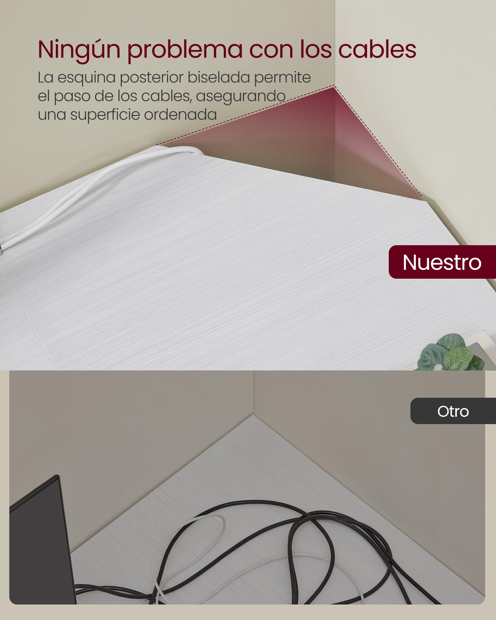 VASAGLE Escritorio, Mesa de Ordenador en Forma de L, 140 x 140 x 76 cm, Escritorio Esquinero, Ahorra Espacio, para Oficina Casa, Juegos, Fácil de Montar, Blanco Arce LWD073W01V1