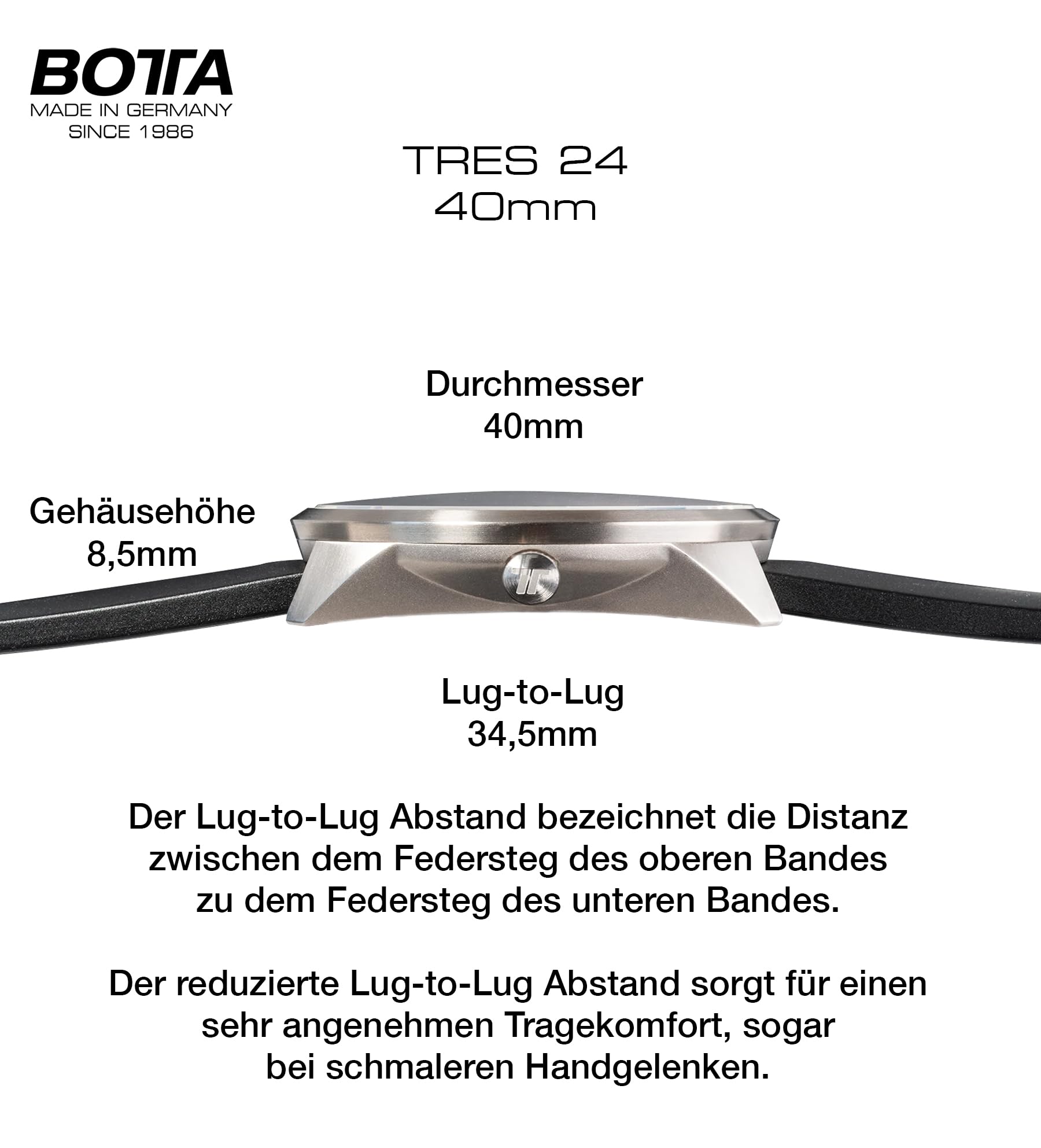 botta Męski zegarek 24-godzinny szwajcarski mechanizm kwarcowy ze skórzanym paskiem TRES 24 (40 mm, czarny/żółty)