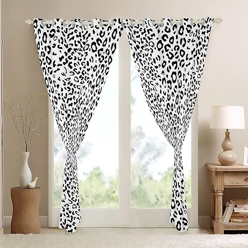 Miniatura 4 de Cortinas de ventana con estampado de leopardo blanco y negro, cortinas de ventana con estampado de guepardo, para hombres, África, animales, vida
