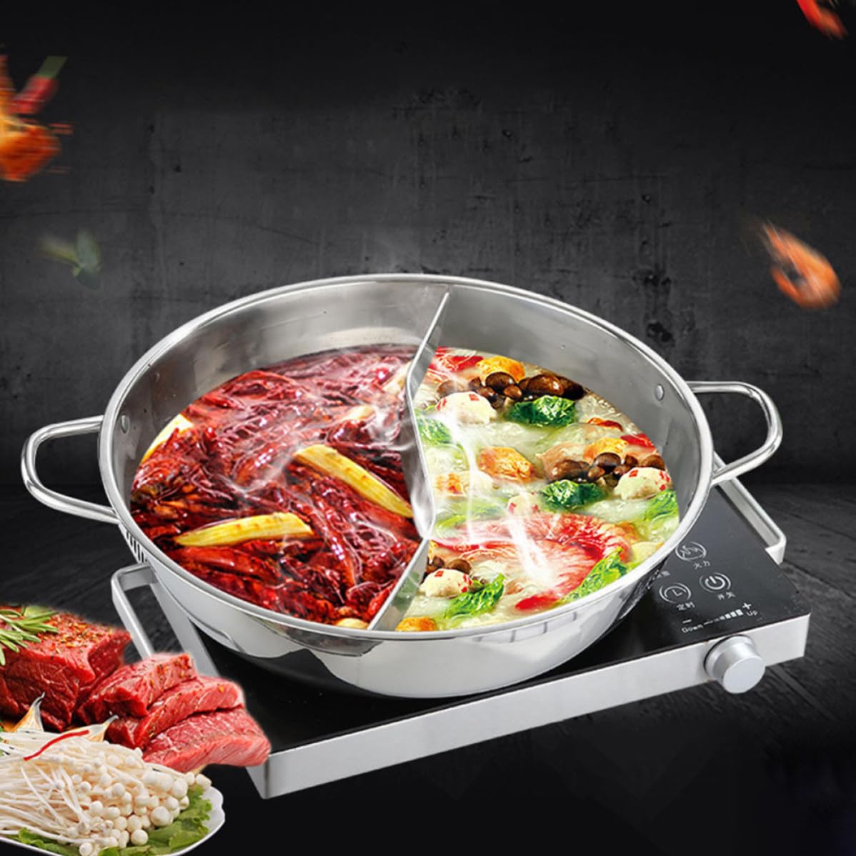 Abaodam Olla y Acabado Fino Caliente con Tapa Dividida de Acero Inoxidable Conducción Rápida de Calor para Cocina de Inducción Adecuado para Uso Hogar