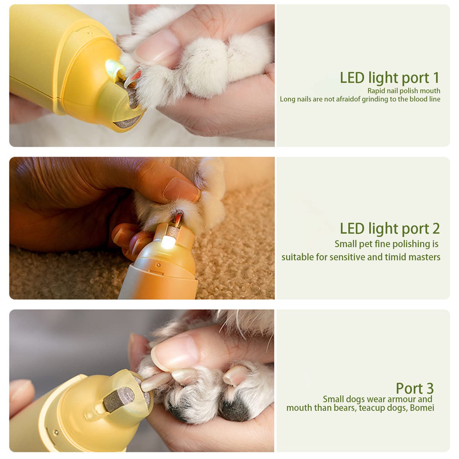 Broyeur à ongles et coupe-ongles professionnel pour animaux de compagnie, rechargeable par USB, pour petits et grands chats, chiens (jaune)