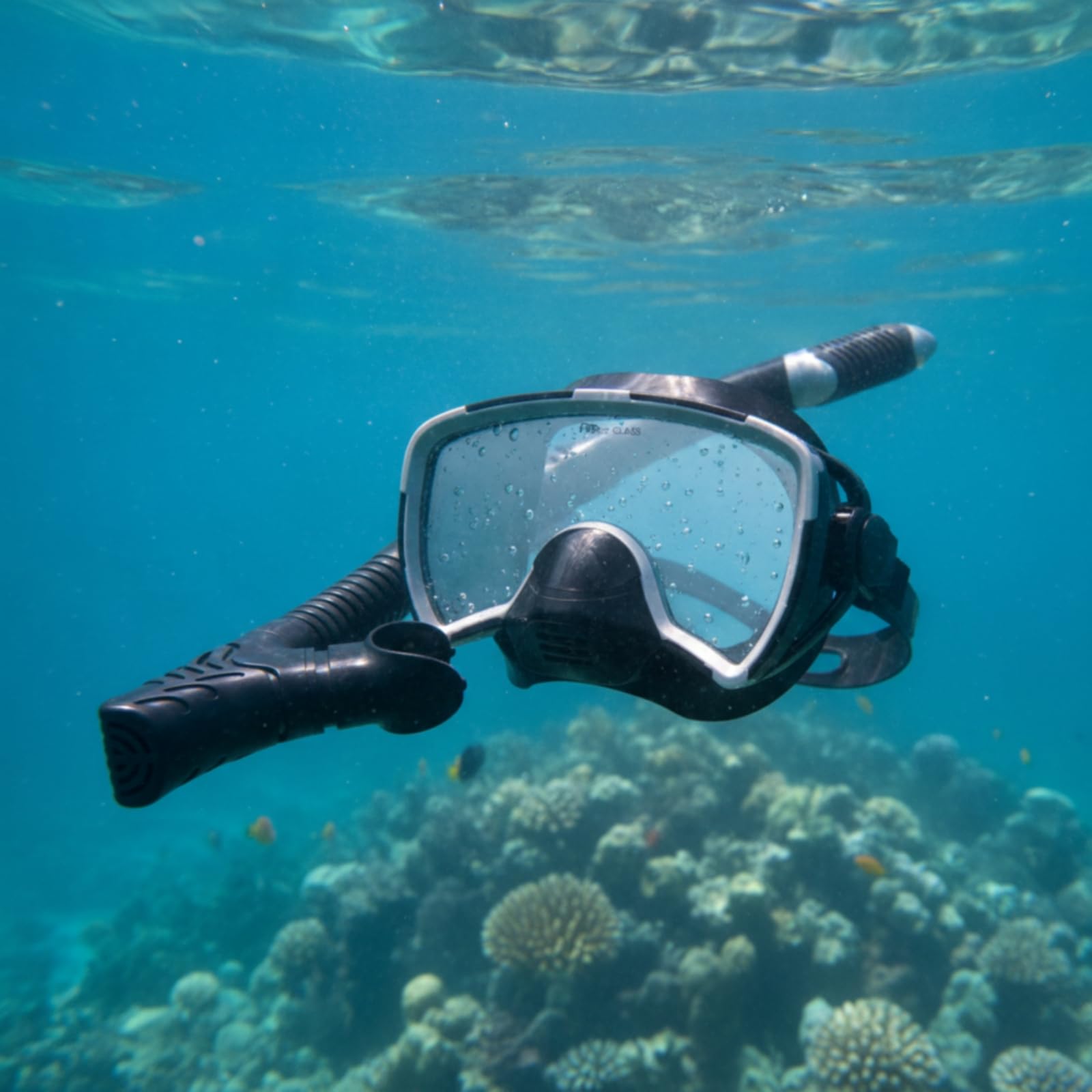 Maschera Subacquea con Snorkel Set Maschera Snorkeling Boccaglio Lente Rinforzata Nitida Copri Naso Silicone Morbido Cinturino Regolabile