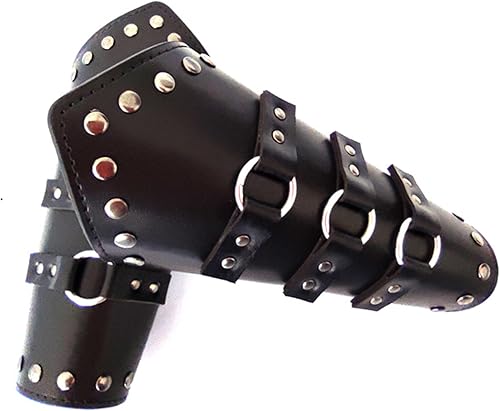 Miniatura 2 de 2 Pcs PU Leather Buckle Arm Bracers,Wristband Medieval Bracers Wrist Band Wide Bracer Arm Armor Cuff Christmas Gifts