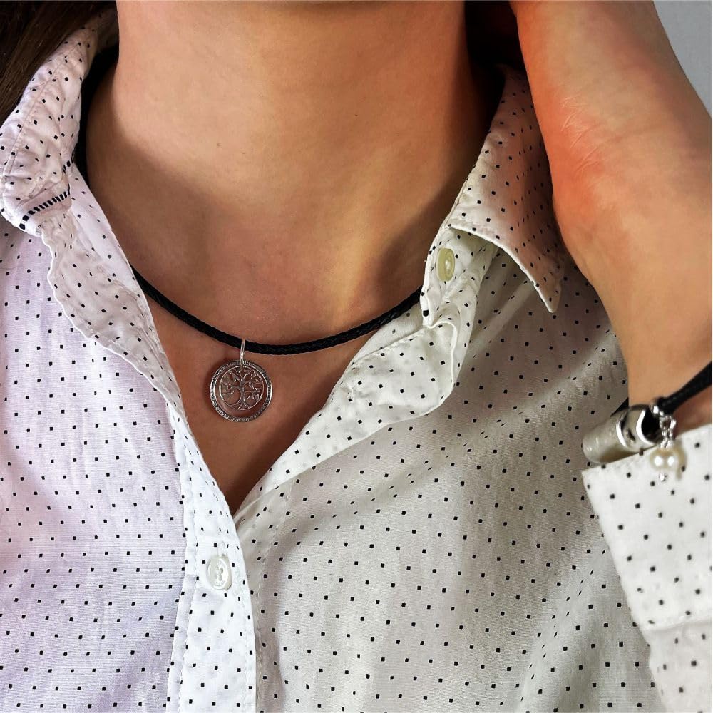 Herrenkette mit Gravur Familienkette Mann Silber Lebensbaum Herren Kette Kautschuk schwarz Männerkette personalisiert mit Text | HANDMADE IN GERMANY