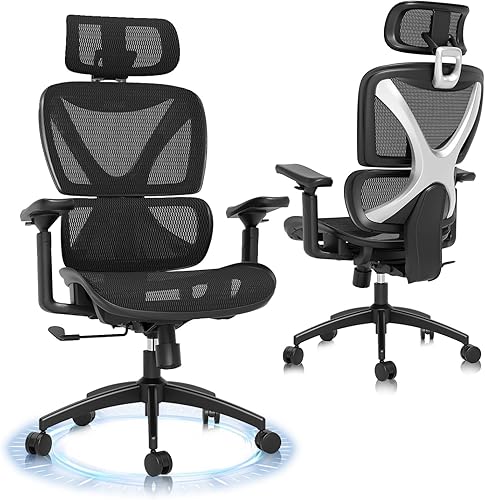 Miniatura 10 de GABRYLLY Silla de oficina ergonómica, silla de escritorio de malla con soporte lumbar, brazos 3D ajustables, reclinable, reposacabezas y asiento