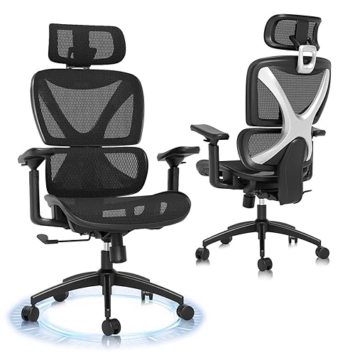 GABRYLLY Ergonomic Office Chair, Big and Tall Mesh Chair with Lumbar Support, 3D armrest - 215° Rotation, Adjustable Headrest & Soft Seat, Durable Computer Chair 350LBS for Work Gaming - Black - 215° rotating 3D armrest