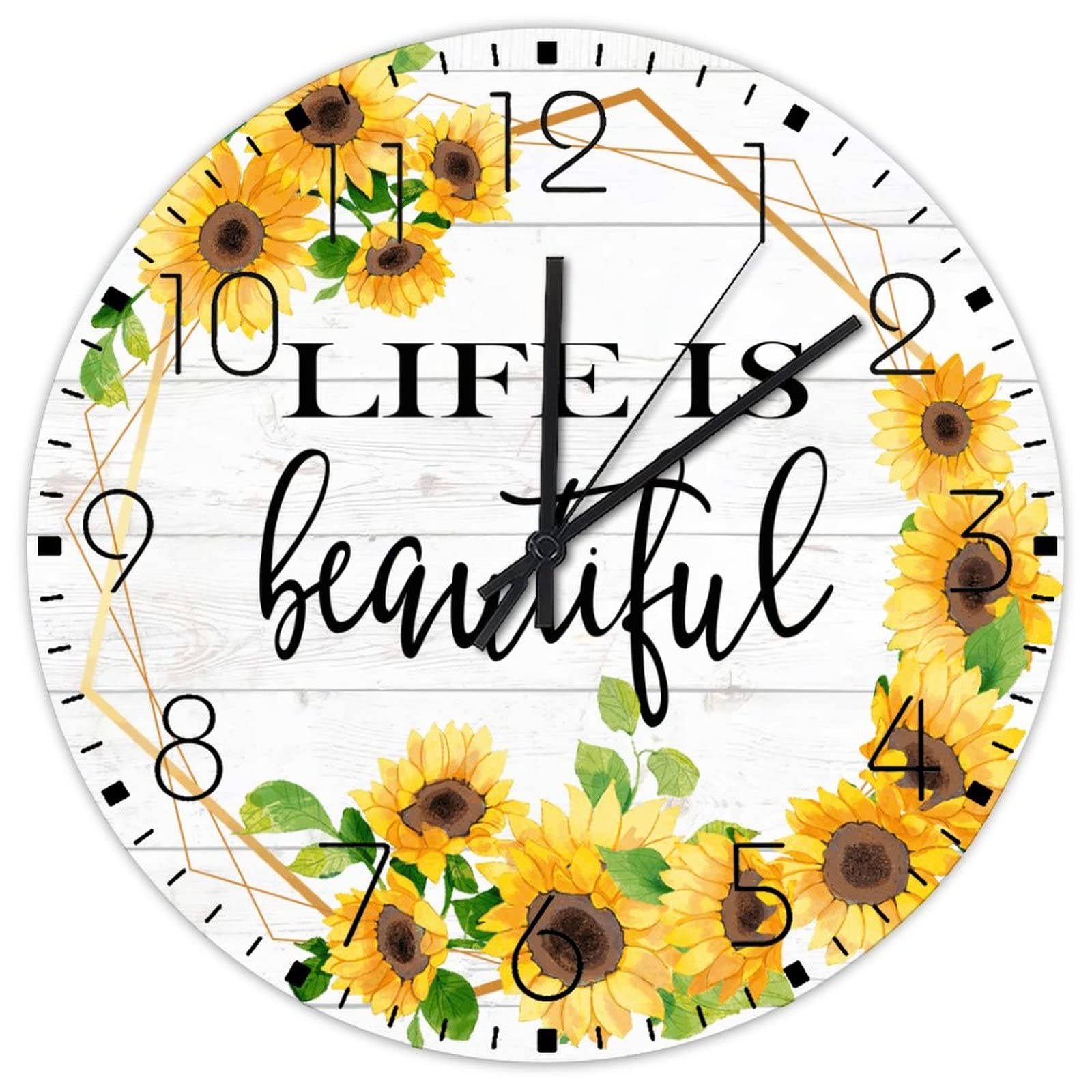 Horloge murale en bois 38 cm Life is Beautiful à piles pour hôtel