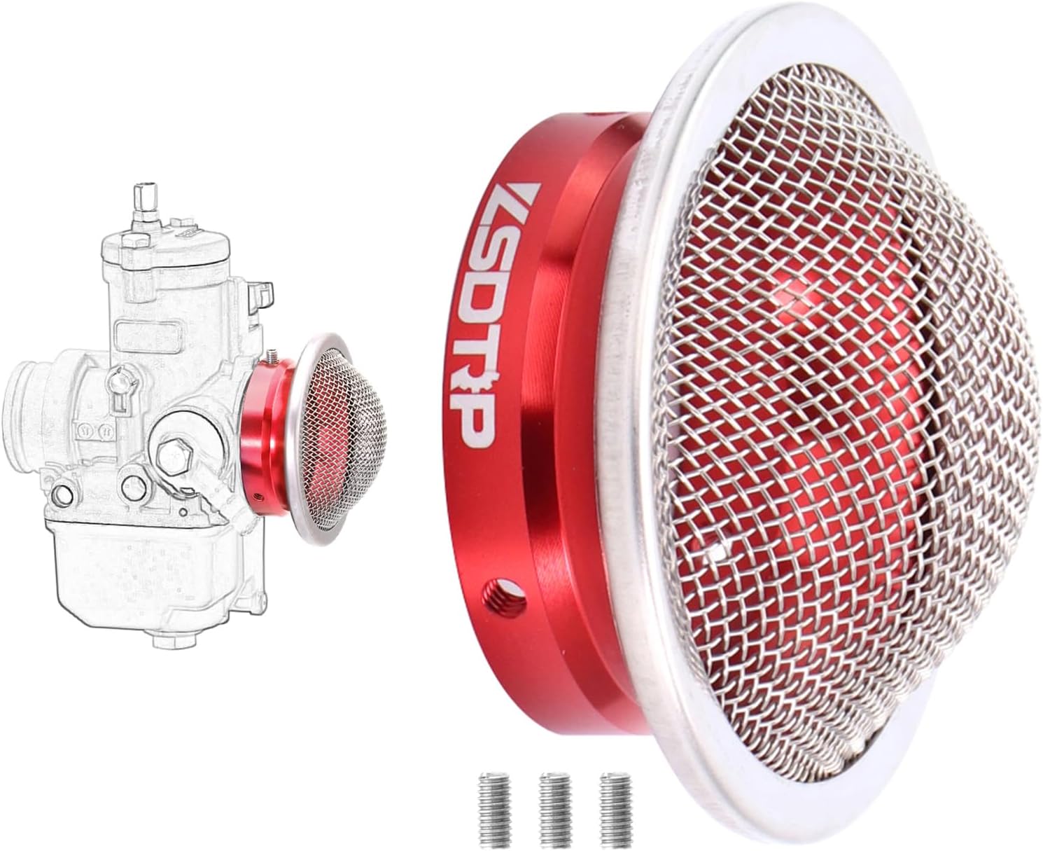 Carburetor Velocity Stack 42mm Air Cleaner Filter Modified Trumpet Alloy with Steel Mesh for GY6 150cc PD24J PZ24 PZ30 PHBH Carb (Red,42mm-H20)