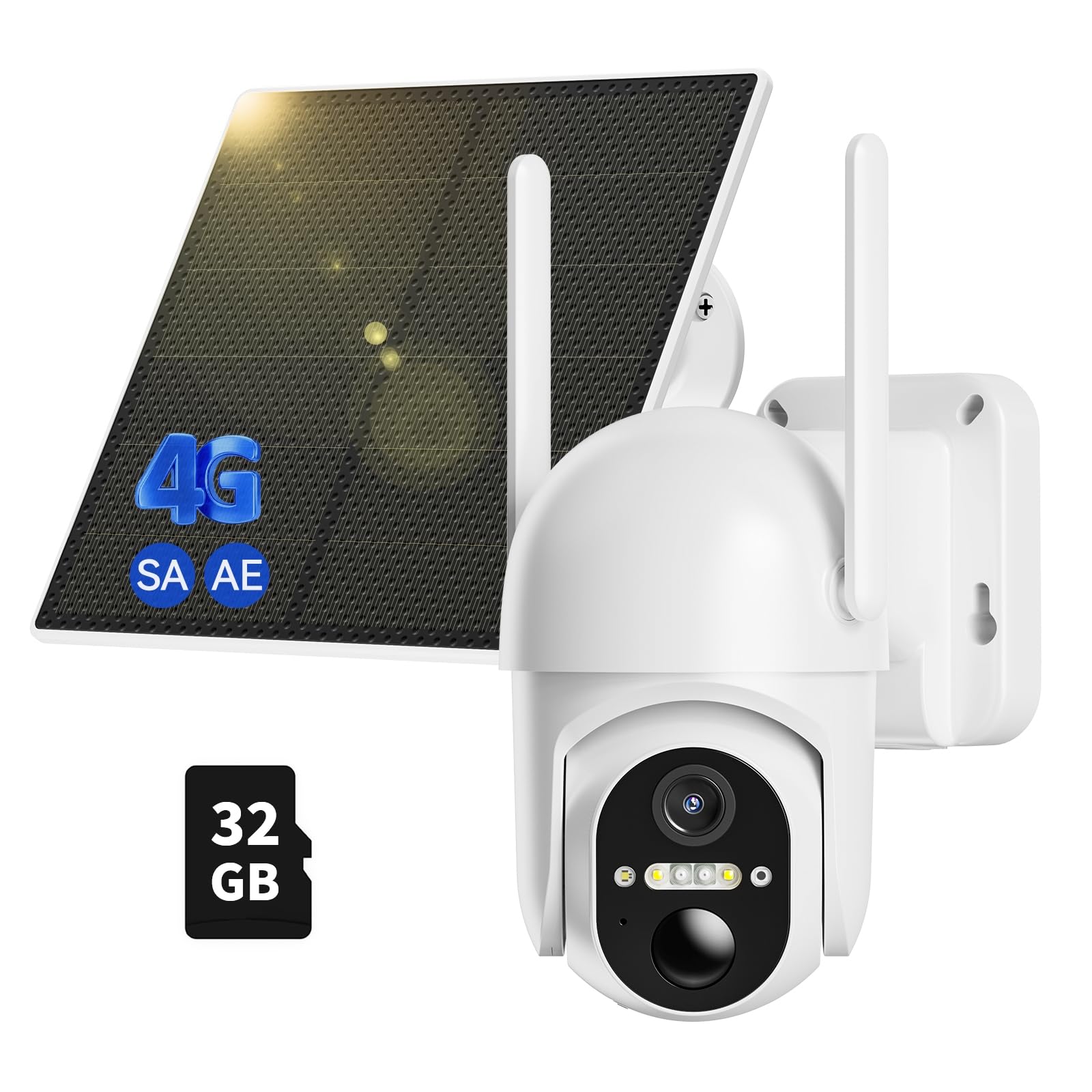 NUASI 4G LTE Cellular Security Camera Includes SD&2 SIM Cards, 2K Solar Outdoor Cam Wireless Without WiFi Needed, 360° Live View, Color Night Vision, PIR Motion Detection&Siren Alert, 2 Way Talk, IP66