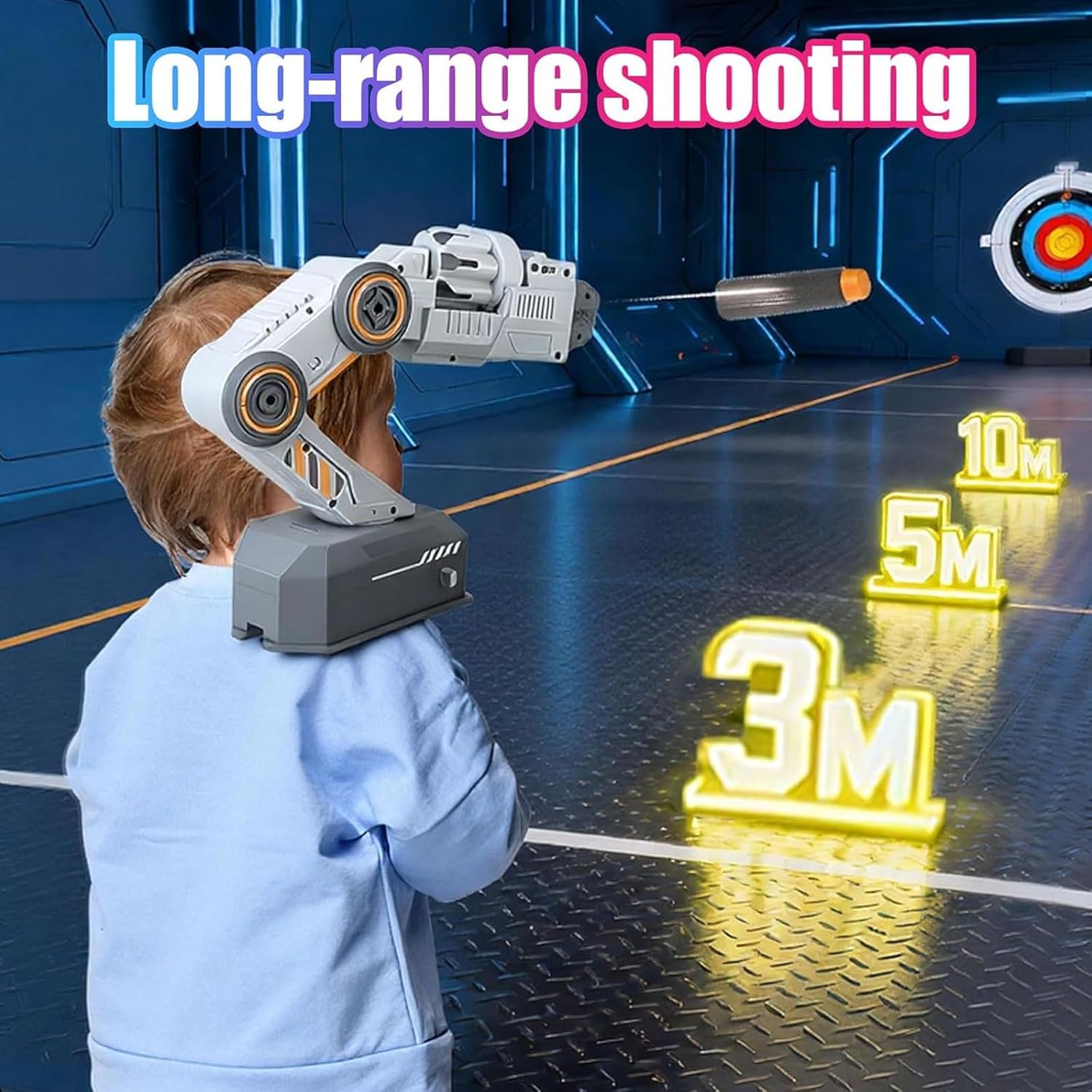 Smart Tracking Mechanical Arm Foam Blaster, Wearable Shoulder Mount with Auto-Aim & Remote Control, Motion Sensing Robotic Toy for Outdoor Games, Interactive Gift for Kids (with 10*Soft Bouncy Balls)