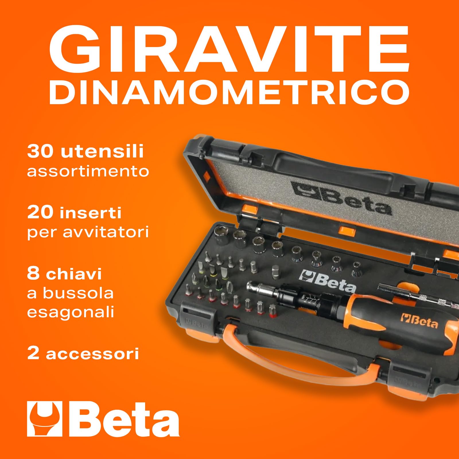 Beta 584/C31 - Assortimento di 31 utensili: 1 giravite dinamometrico, 8 chiavi a bussola esagonali, 20 inserti per avvitatori e 2 accessori