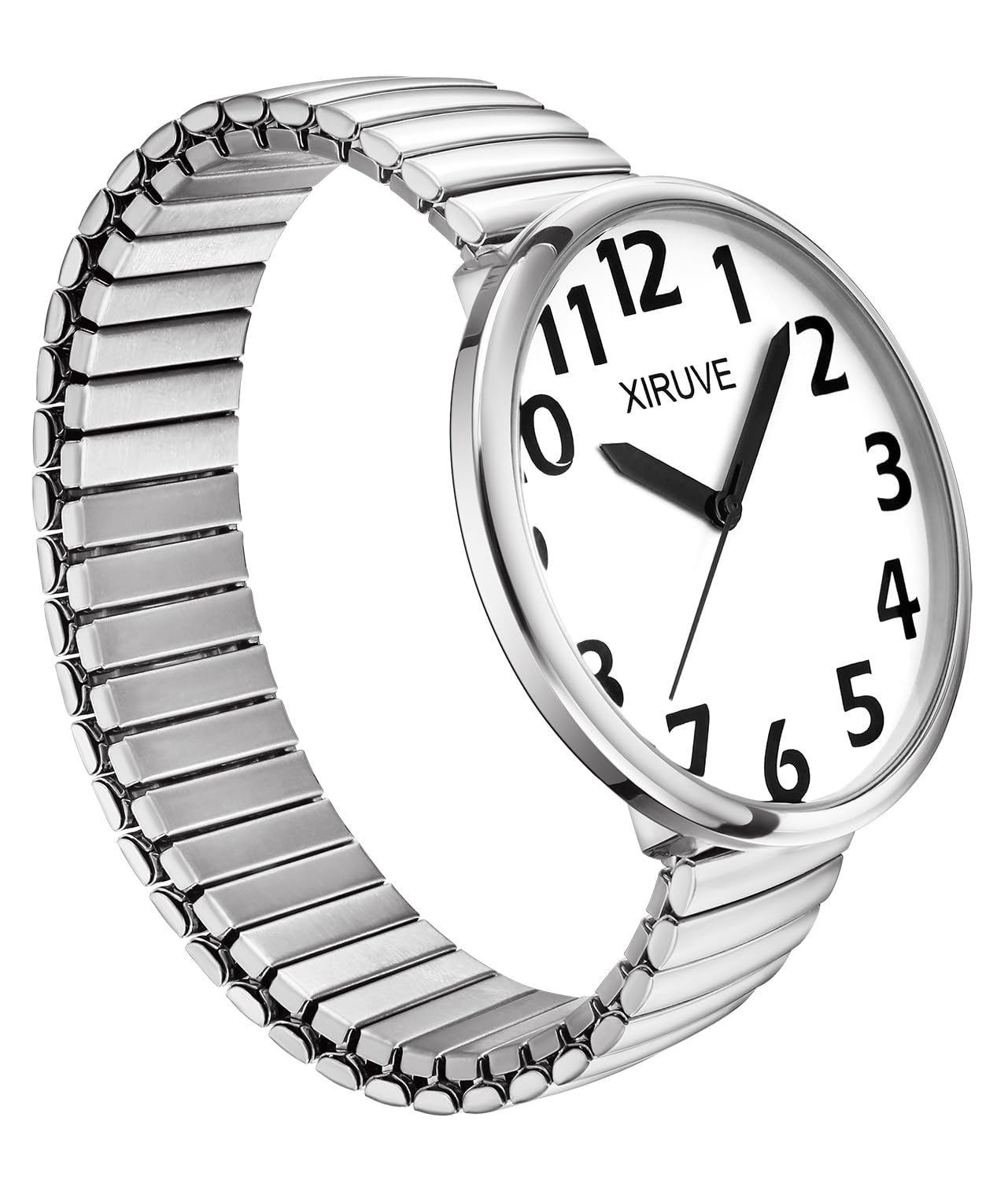 Esfera de Números Grande Fácil de Leer Correa Elástica de Acero Inoxidable Reloj de Pulsera Cuarzo Analógico para Mujer Hombre