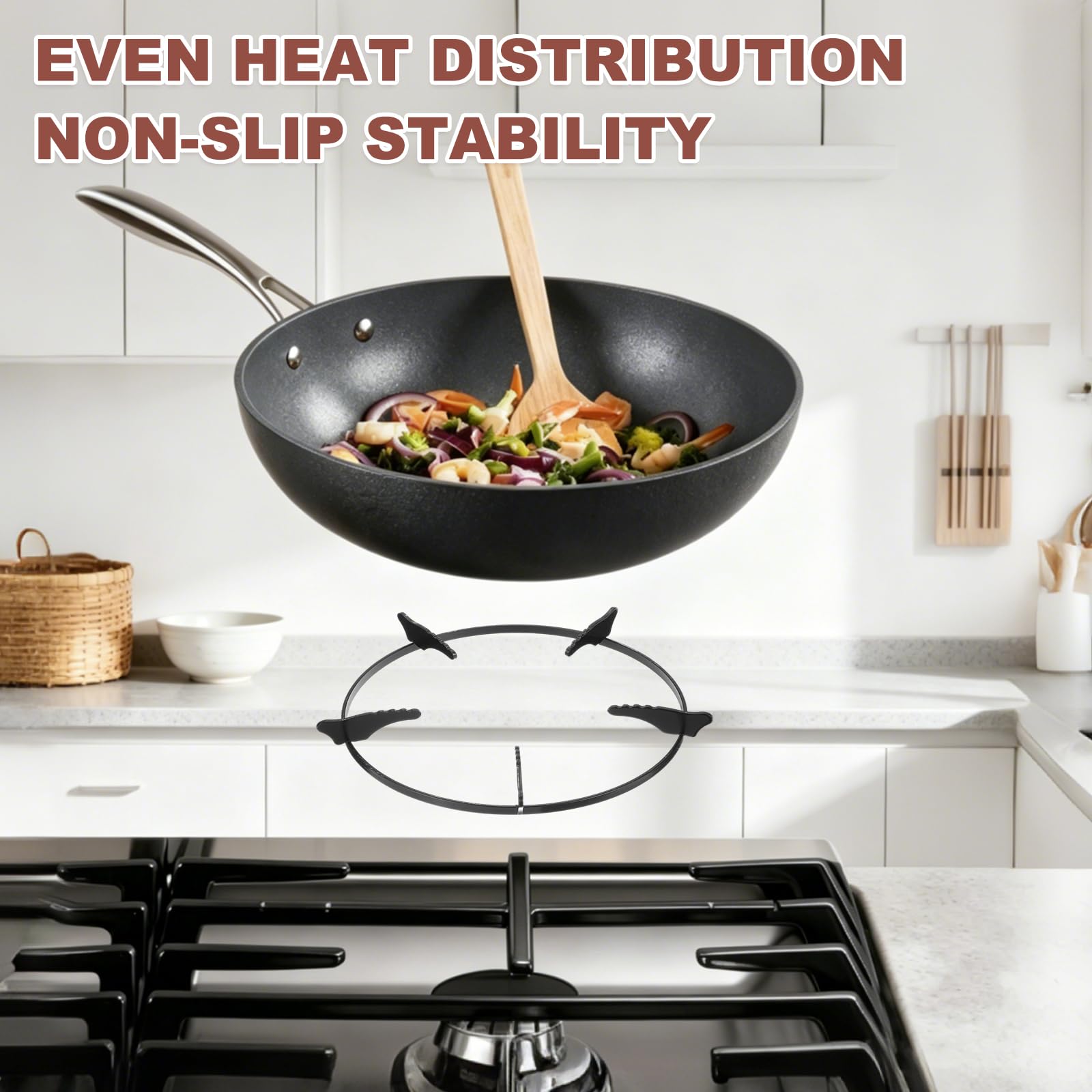 PATIKIL Anillo de wok para estufa de gas, soporte redondo de hierro fundido para estufa de gas de 8.6 pulgadas, accesorios de repuesto para quemador de cocina del hogar, color negro