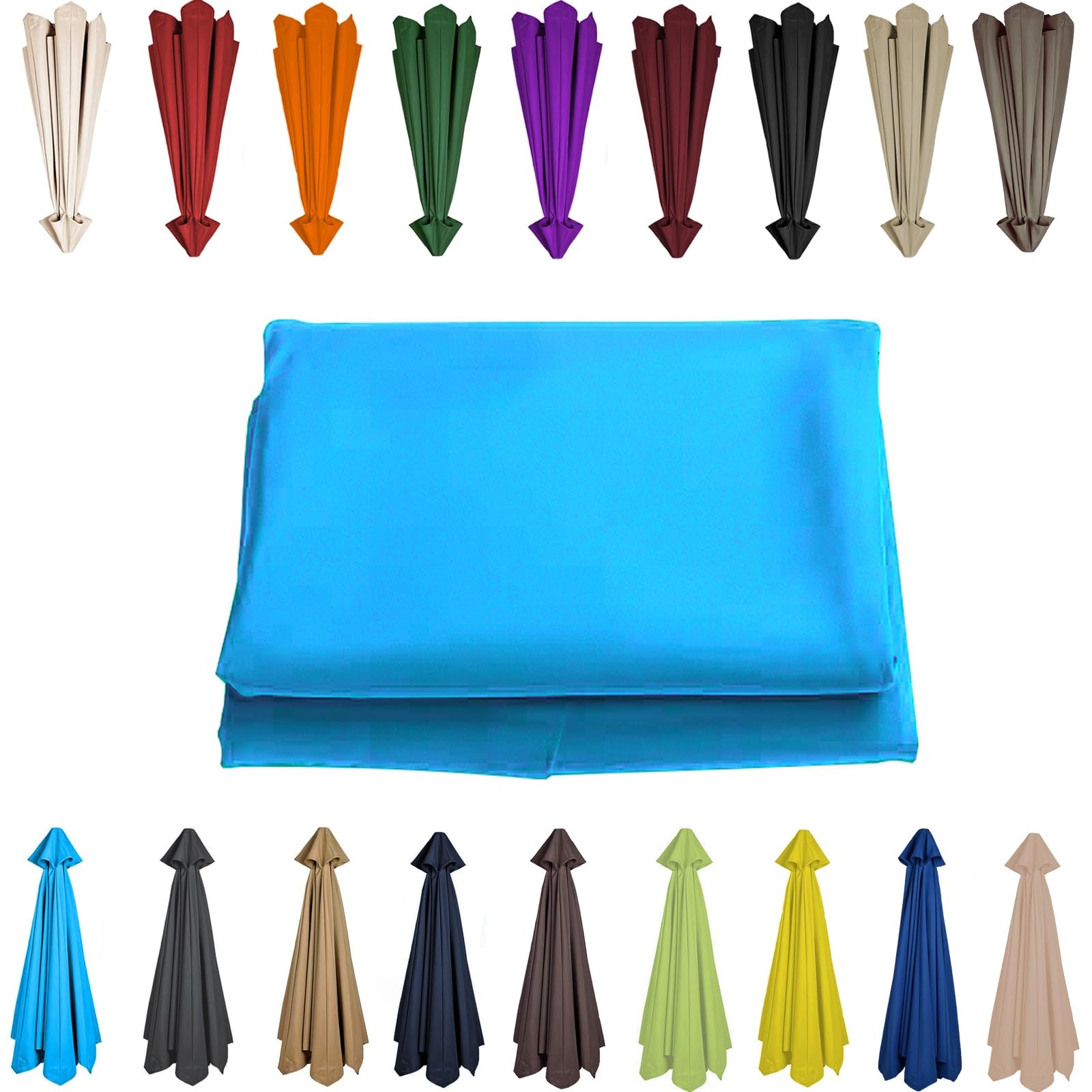 200/230/250/270/280/300/350 CM Parasol Top Fabric Cover Sunshade Cloth 6 8 Ribs Anti-Ultraviolet Patio Umbrella Replacement Cloth Garden Parasol Canopy Anti-UV(Lake blue,8 RIBS: 300CM/9.8FT) — image 1