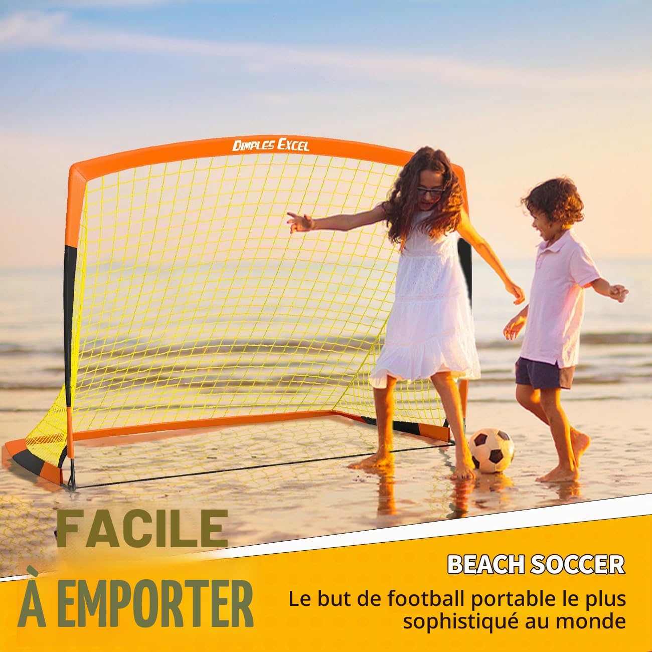 Dimples Excel But de Football Pop-Up Pliable | en Option avec Ballon, Pompe, Cônes | Ensemble de 1 ou 2 buts Portables en Trois Tailles | Idéal pour l’entraînement en Plein air des Enfants