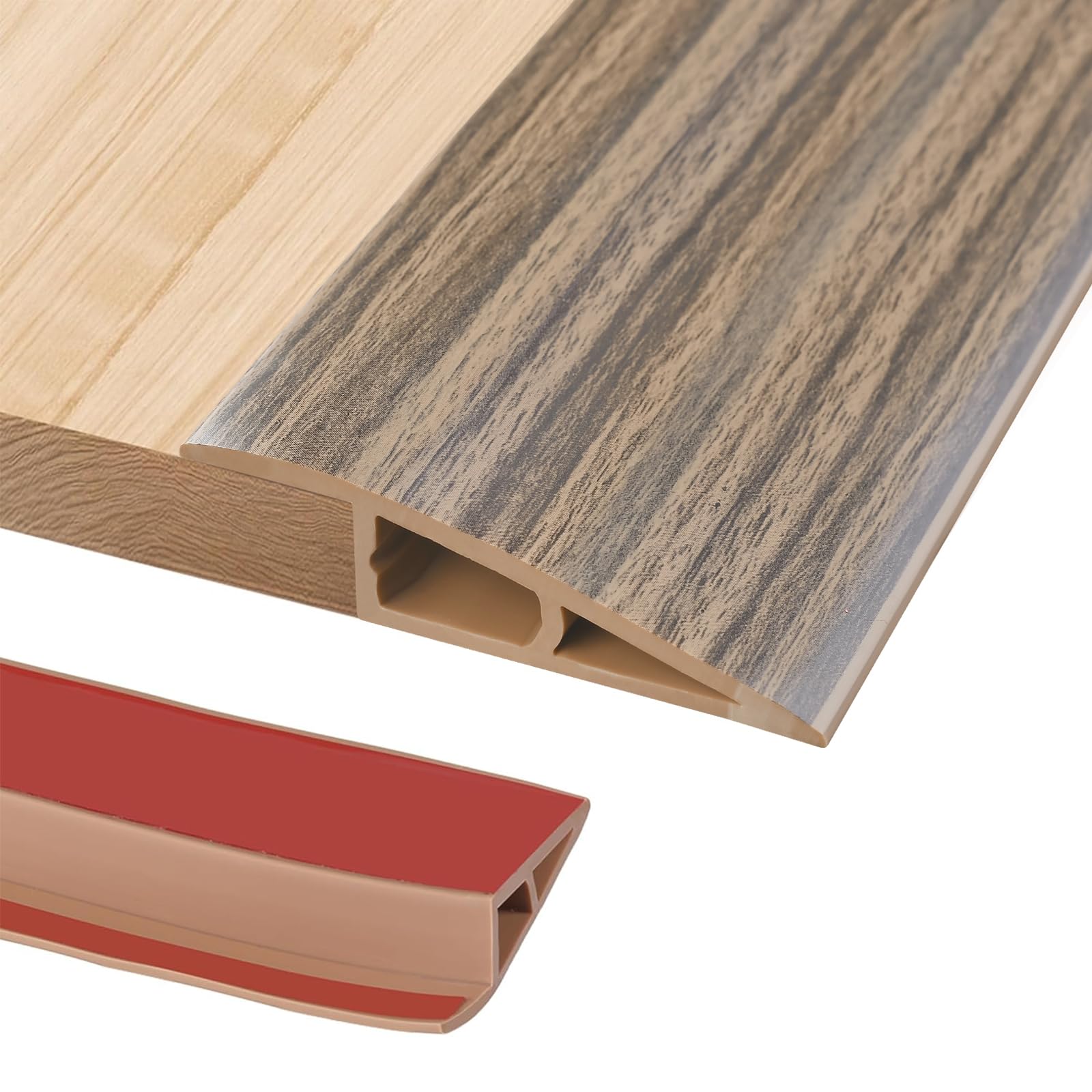 1M PVC Rubber Wheelchair Ramp Self Adhesive,Threshold Reducer,Door Floor Threshold Transition Strip,Butt Up Threshold-Moldings Trim for Doorways Carpet Floor Tile Edge(Dark Brown Wood Grain,1.5cm)