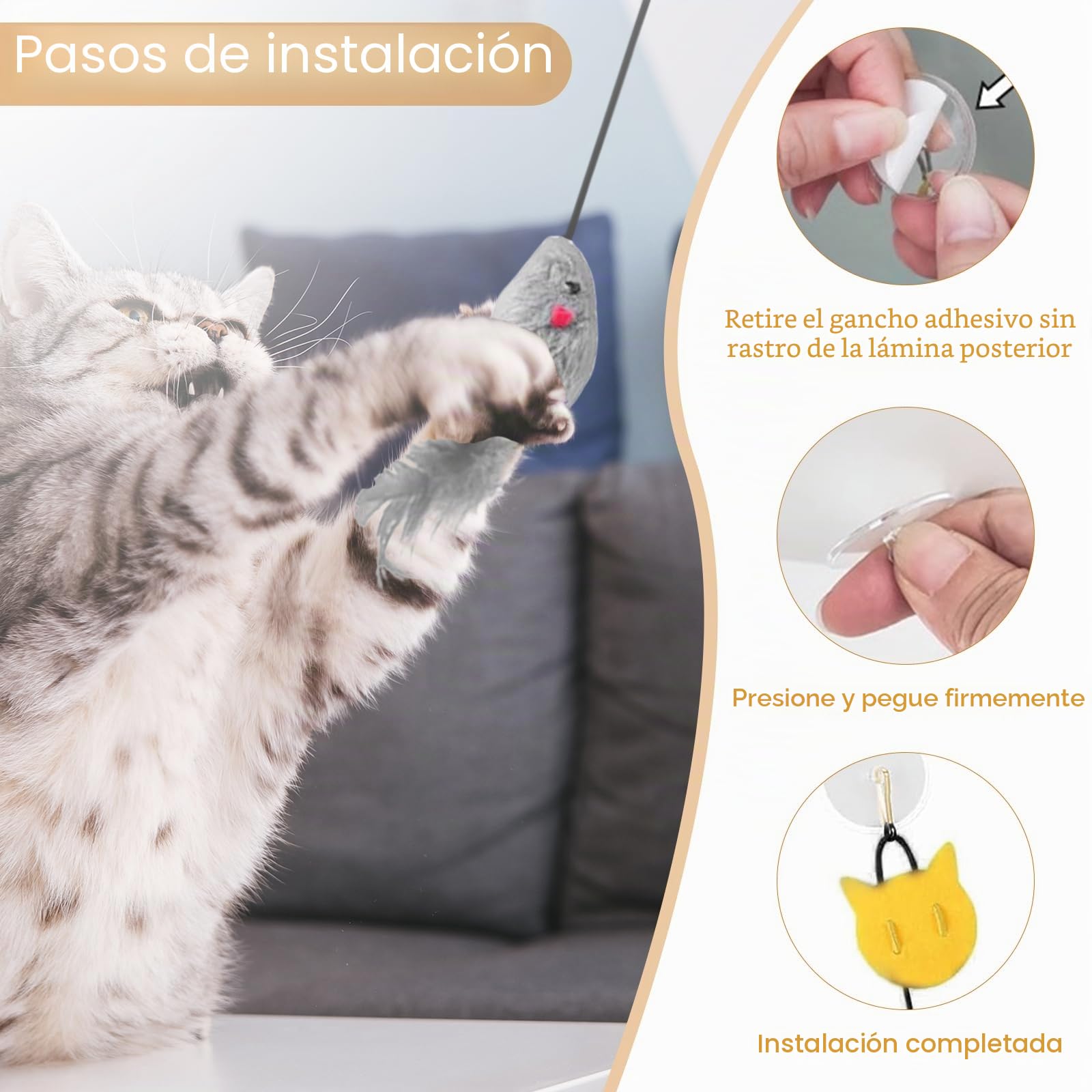Juguete para Gatos Autoocupado, Juguete Colgante para Puerta, Ratones Grises, Juguete de Peluche Realista que Chisporrotea, Juguete Interactivo para Gatos en Forma de Ratón con Cola de