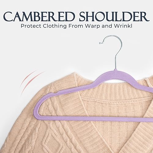 Miniatura 5 de HOUSE DAY Paquete de 60 perchas de terciopelo morado, perchas de fieltro antideslizantes de primera calidad, perchas moradas resistentes para