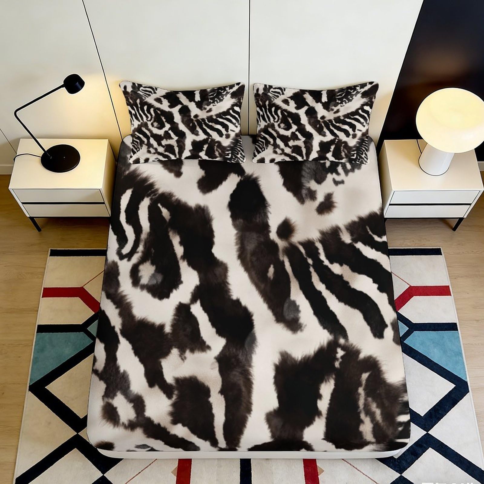 Uynsixtme Style-8 3D Printed Zebra Pattern Fitted Sheet Microfiber Deep Pocket Non-Slip Zebra Mattress Fitted Cover Washable For Bedroom Bedding 90X200x25cm