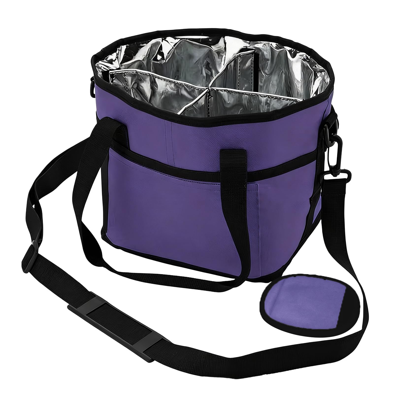 Linvimia Spill Proof Beverage Holder Organizers for Cars with Top Handle and Shoulder Strap 4 Compartment Drink Holder Leakproof Family Size Drink Bag