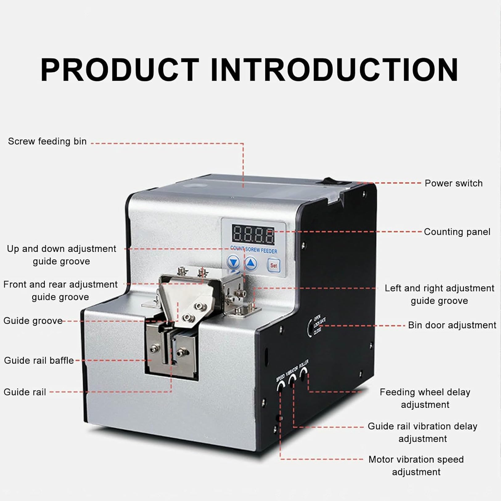Macchina di disposizione delle viti, Macchina di conteggio delle viti con display LCD, Fornitore automatico di distributori di viti, Alimentatore a vite elettrico, per impianti di lavorazione