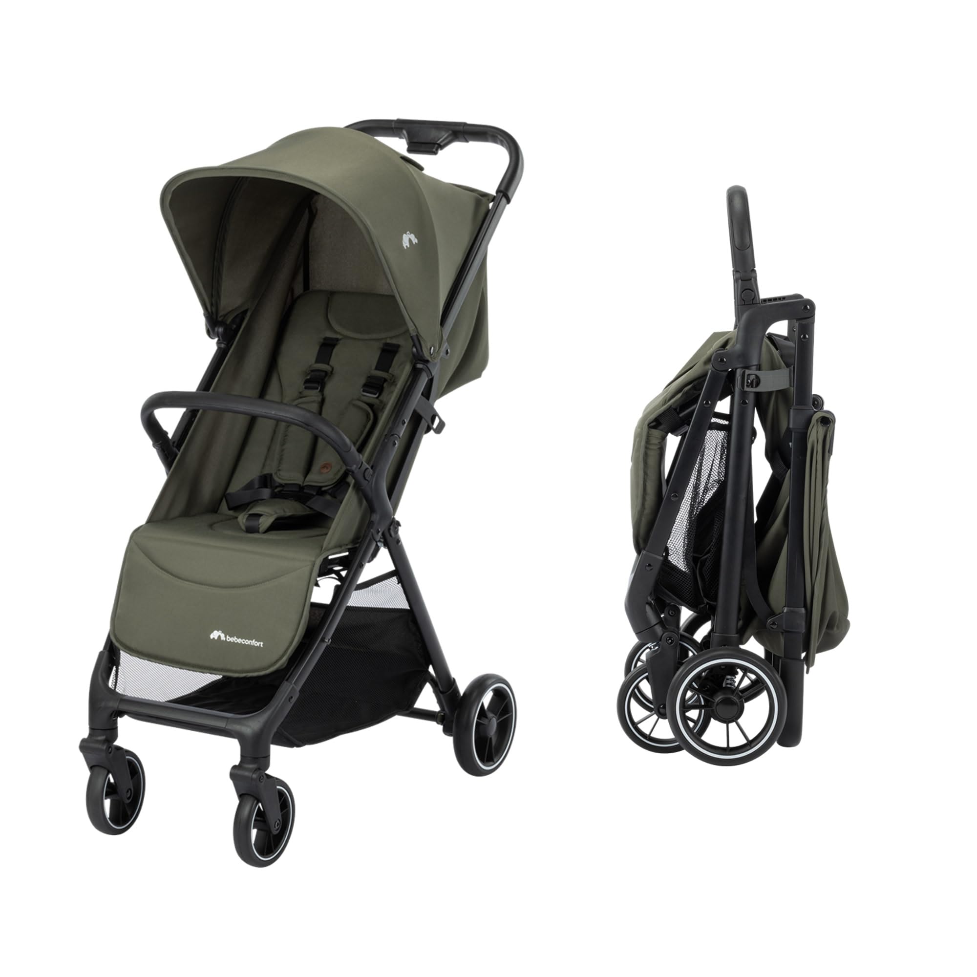 Bebeconfort Azur, Kinderwagen Buggy Kompakt, 0–3 Jahre (15 kg), Leichter Reisebuggy, Automatisch Einhändig Klappbar, Stufenlos Flach Verstellbar, Großer Korb, Mineral Green