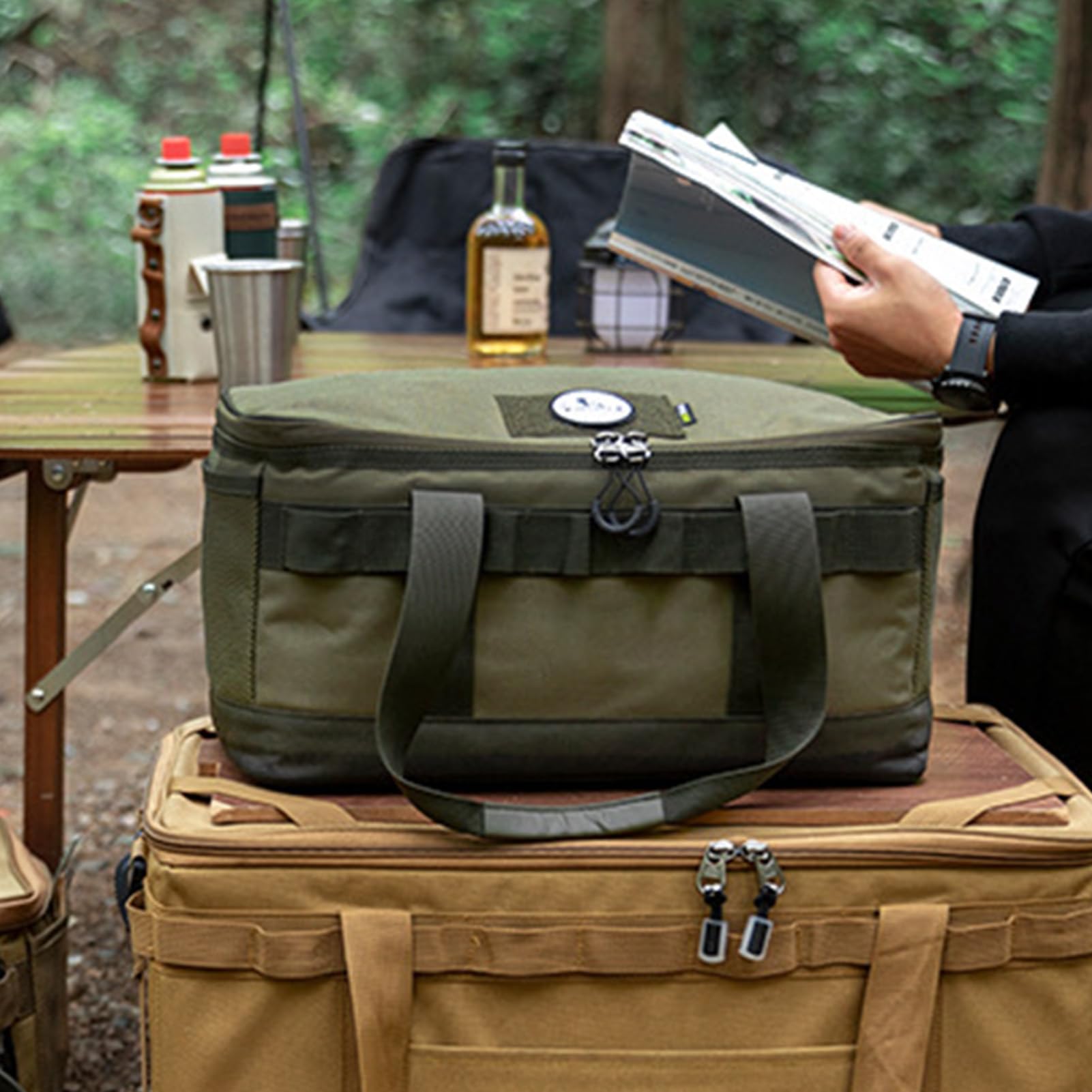 Borsa portaoggetti da campeggio - Tote da esterno, borsa da viaggio | Grande borsa da viaggio Oxford 600D impermeabile con manici e tracolle per picnic, escursionismo e cucina C