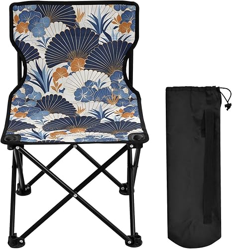 Miniatura 4 de Fan-Shaped Floral Pattern White Blue Art Deco Packable Portable Beach Chairs for Traveling Ultra Lightweight Youth Camping Chair Carry Bag Included