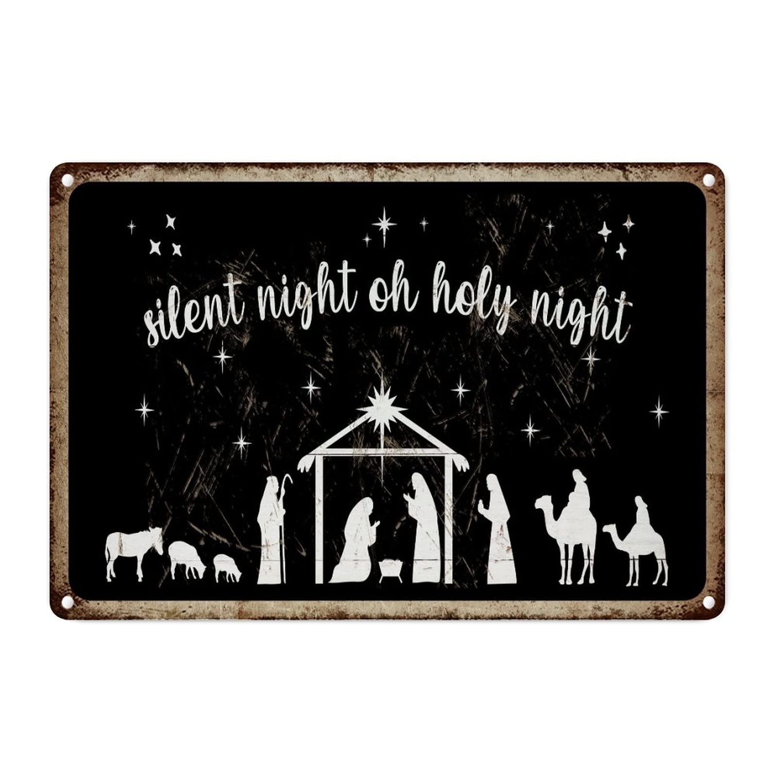 Décoration murale en métal Oh Holy Night rétro avec signe vintage de la ferme