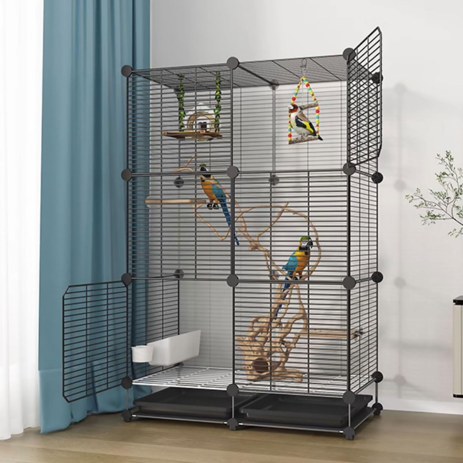 Jaula para pájaros Jaulas para pájaros Jaula de Metal para Interiores y Exteriores con Bandeja extraíble para periquitos Loros Agapornis Palomas Cacatúas Guacamayos Jaula de Vuelo para pájaros (T