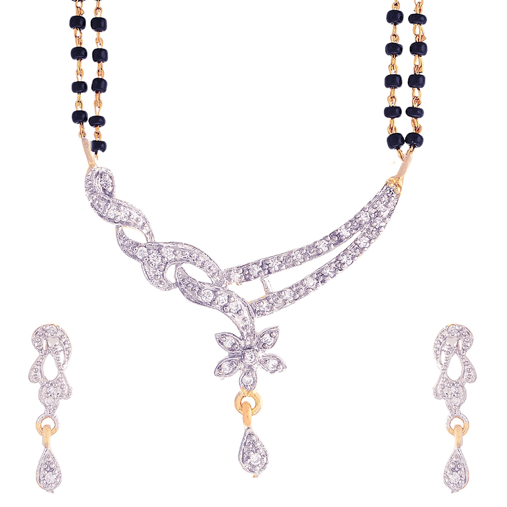 ZENEME Mangalsutra American Diamond Gold Plated Pendant Jewellery with Chain and Earrings for Women (Design-9) (B01893O3M0) Amazon Price History, Amazon Price Tracker