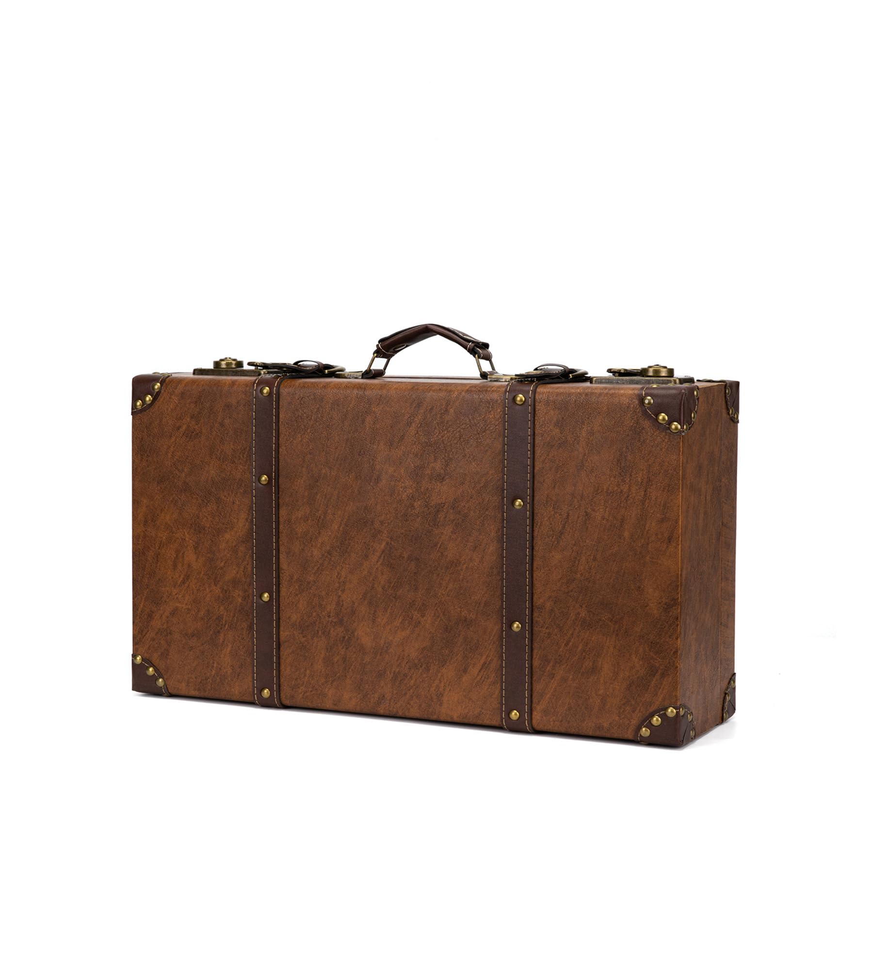 feilario Vintage Leather Storage Trunk Small Portable Decorative Movie Prop Luggage-2 Size Option, Brown (Brown, S)